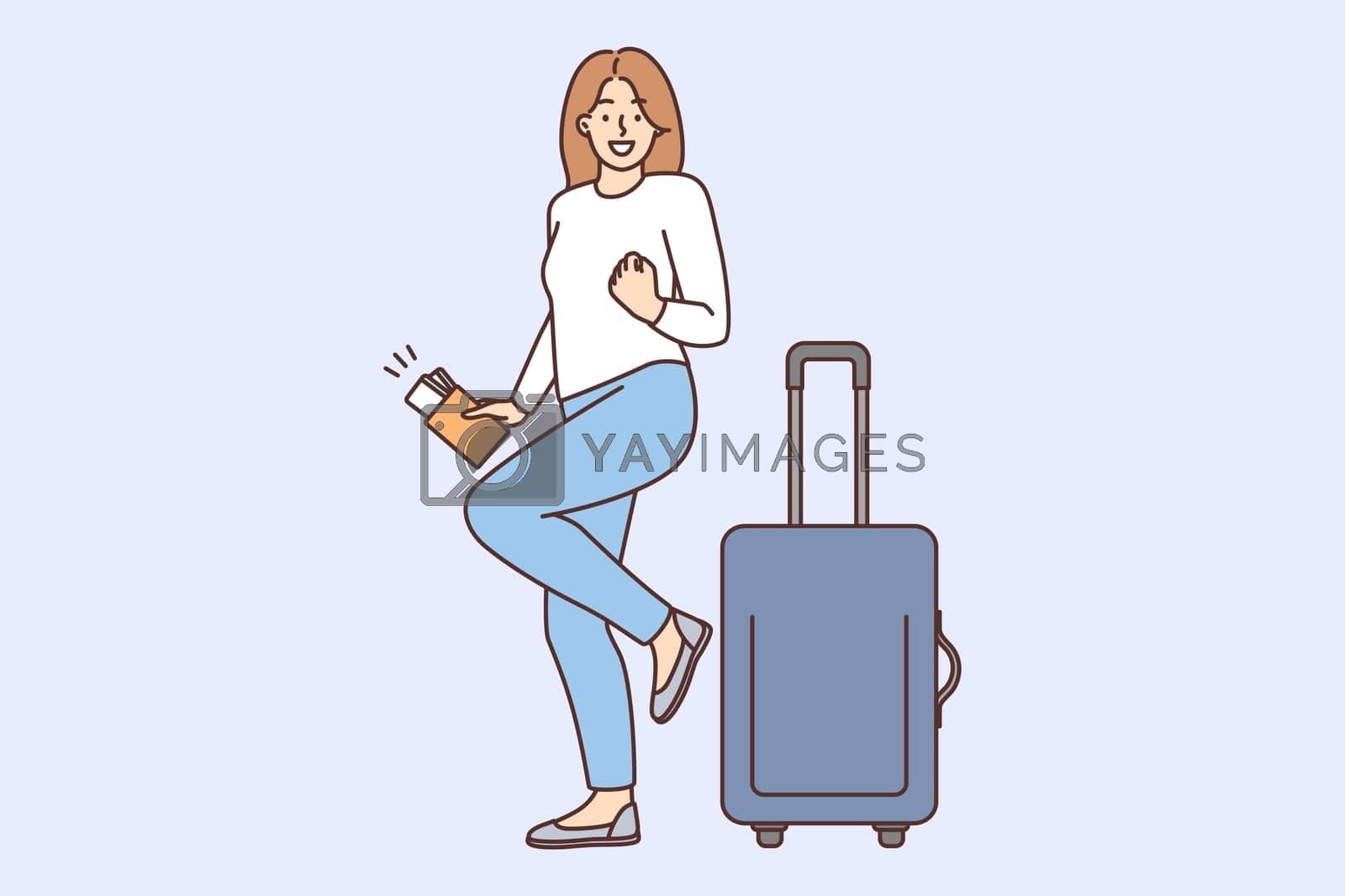 Royalty free image of Overjoyed woman with suitcase excited with travel by Vasilyeu