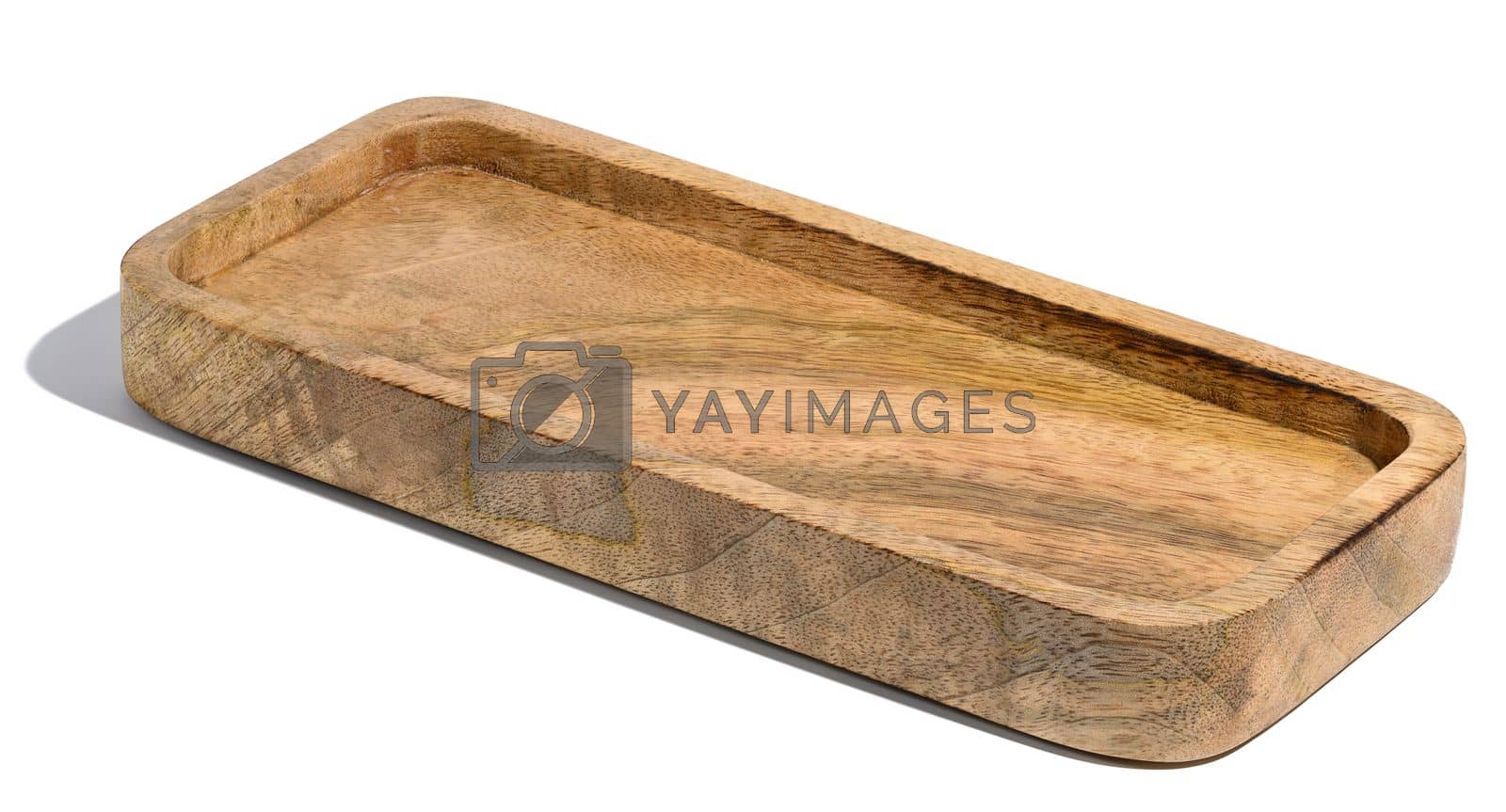 Royalty free image of Rectangular wooden plate for serving food on a white isolated background by ndanko
