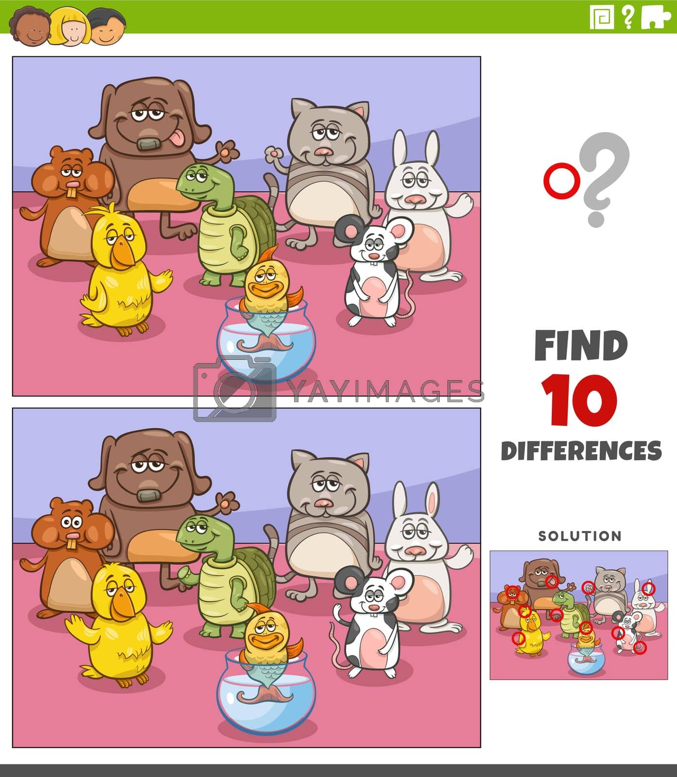 Royalty free image of differences game with cartoon pets animal characters by izakowski