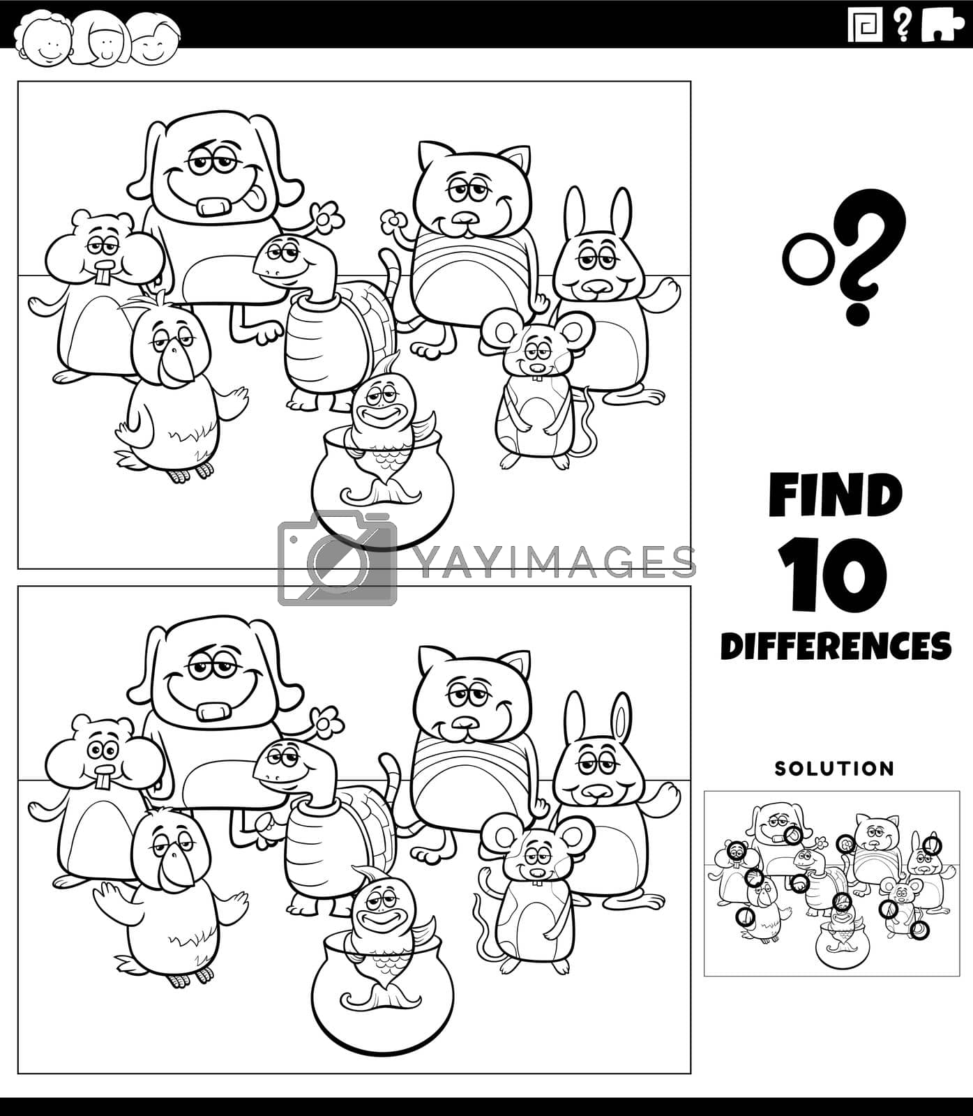 Royalty free image of differences game with cartoon pets coloring page by izakowski
