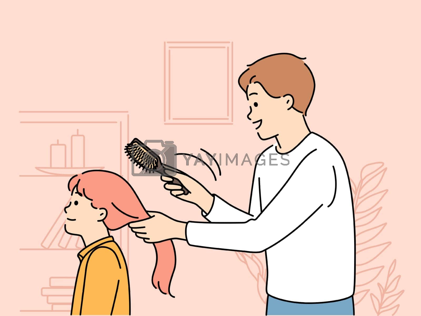 Royalty free image of Caring father brush daughter hair by Vasilyeu