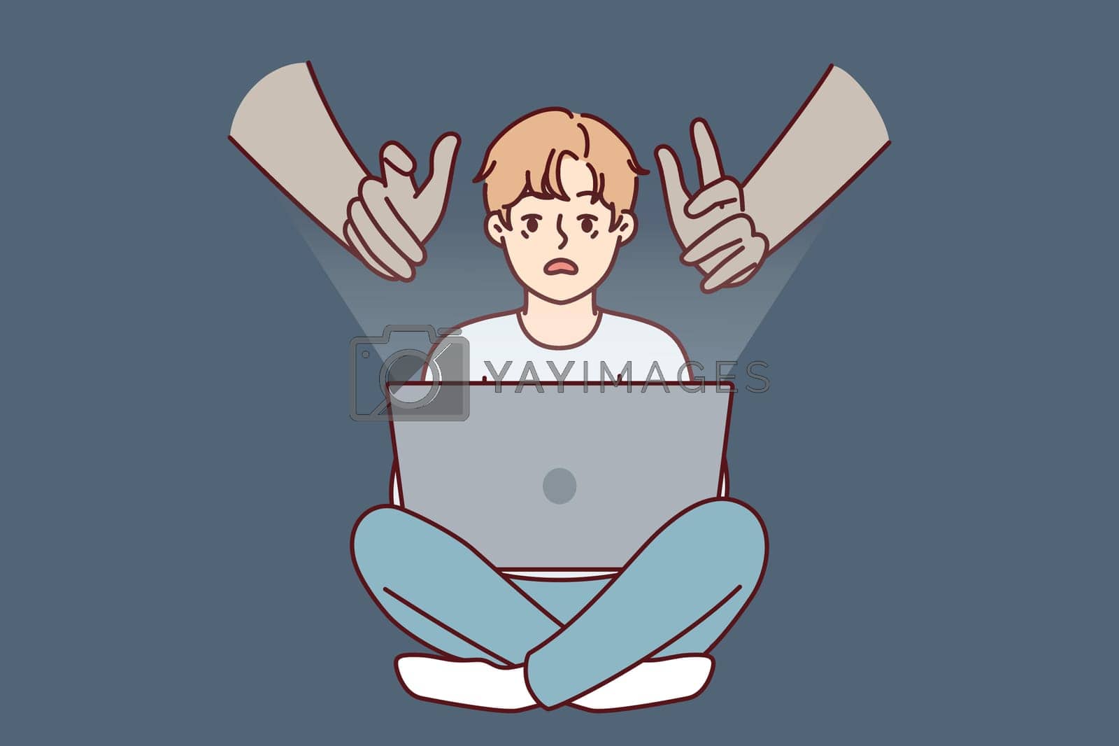 Royalty free image of Hands reaching out to teenage boy using laptop with internet without parental control by Vasilyeva
