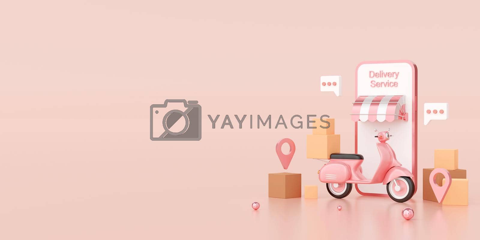 Royalty free image of Delivery service on mobile application, Transportation or food delivery by scooter, 3d illustration by nutzchotwarut