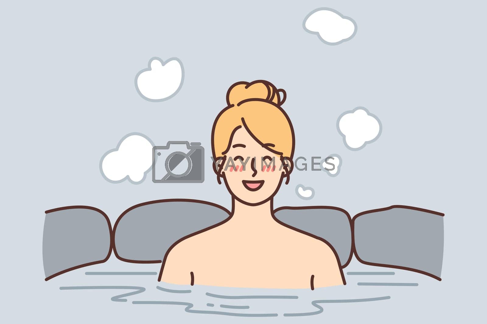 Royalty free image of Cheerful woman relish spa treatments and hot beauty bath surrounded by natural stone by Vasilyeu