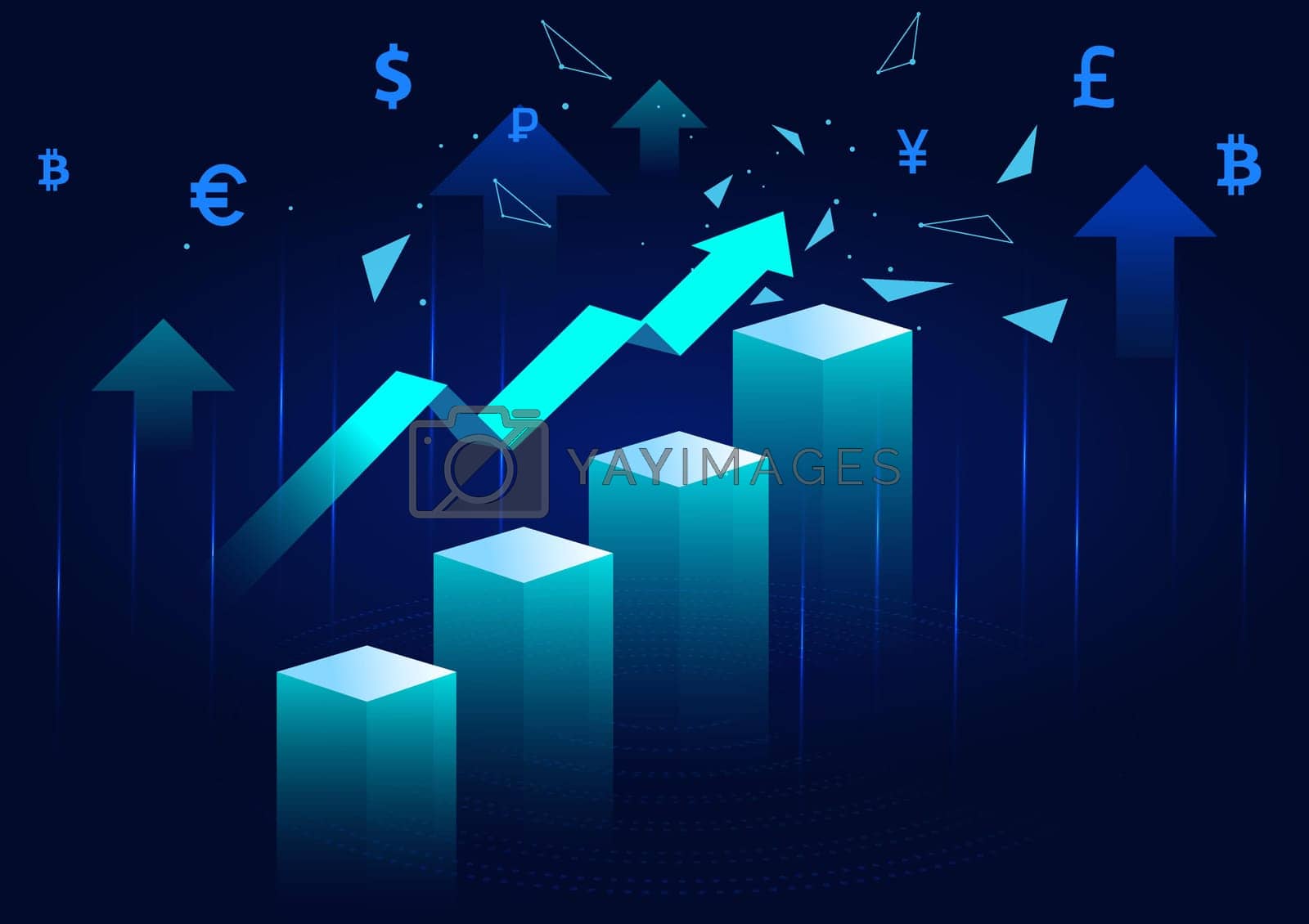 Royalty free image of Financial stock market increase profit graph and digital line. Decentralized from defi and nft game economy gain price concept. Cyberpunk and futuristic city theme color. by chanwitya28
