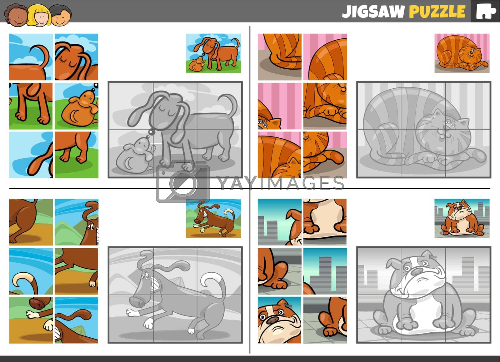 Royalty free image of jigsaw puzzle task set with cartoon pets by izakowski