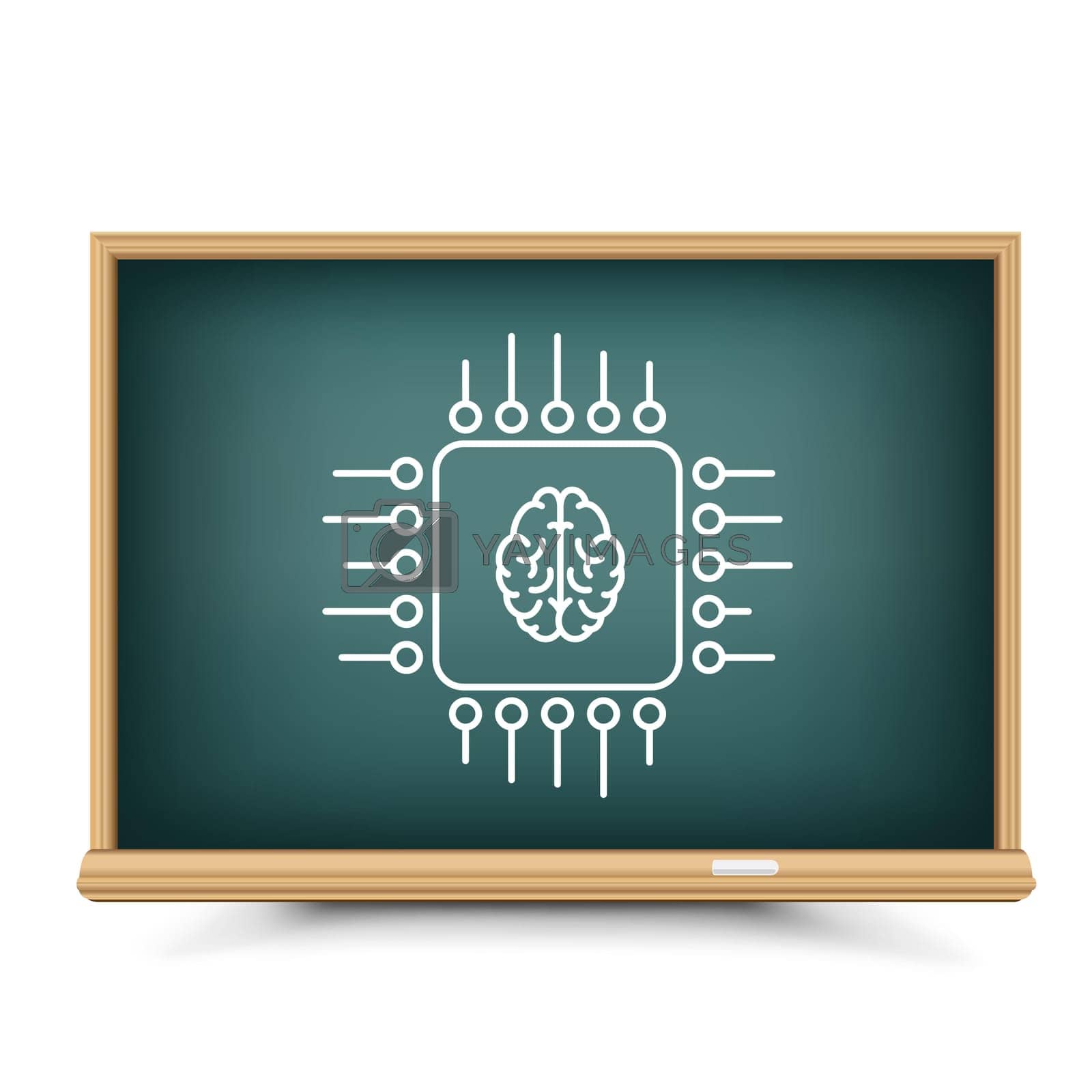 Royalty free image of Blackboard chalk draw computer chip and brain by romvo