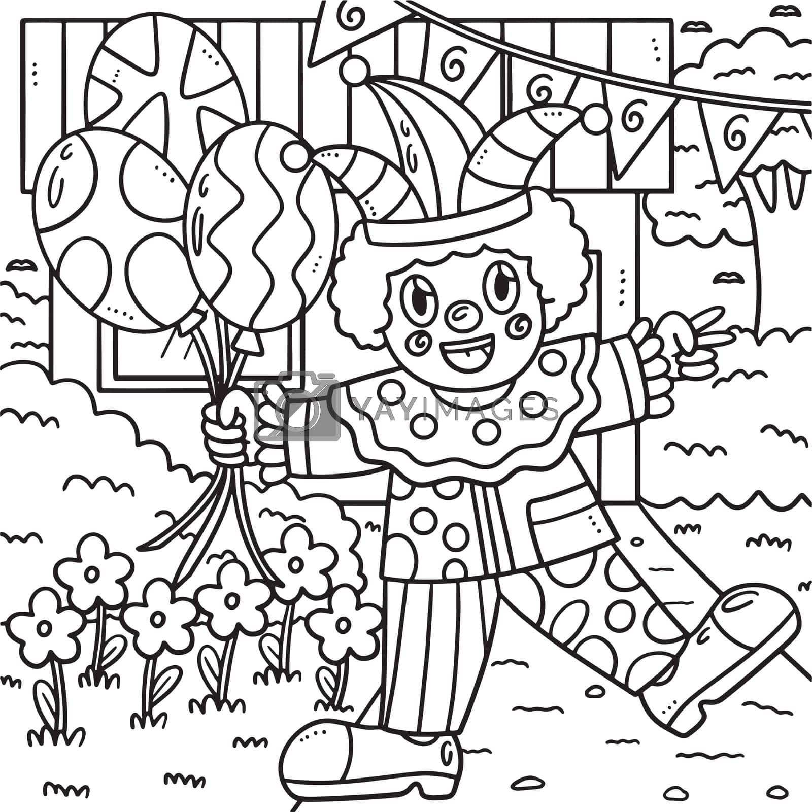 Royalty free image of Birthday Clown with Balloon Coloring Page for Kids by abbydesign