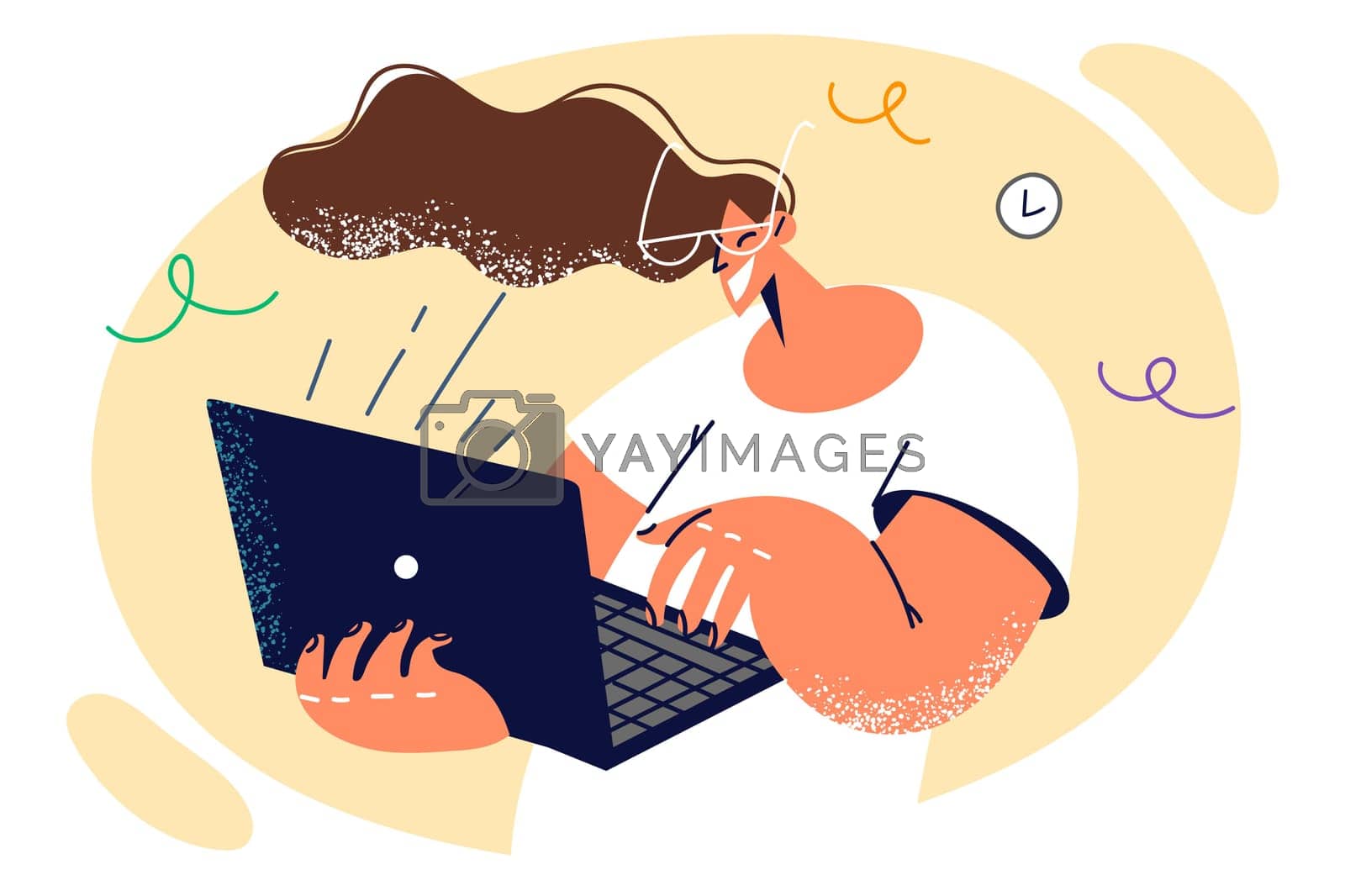 Royalty free image of Woman teacher online courses use laptop to conduct webinars and teach online university students by Vasilyeu