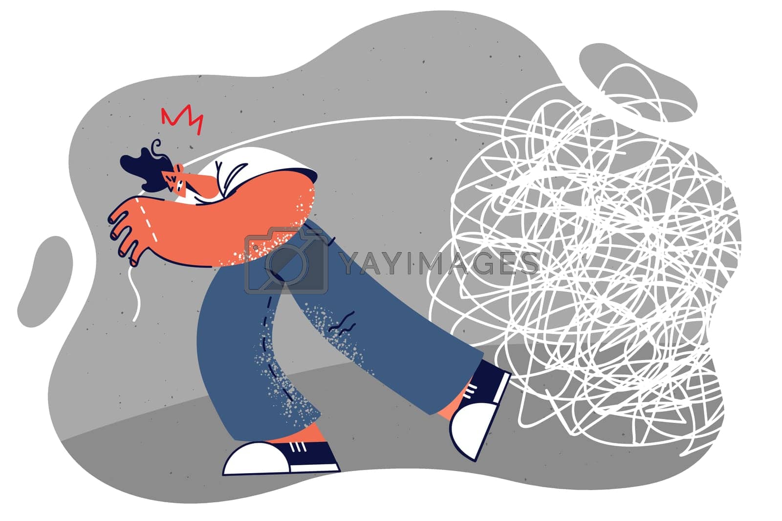 Royalty free image of Man pulls large clot symbolizing problems from past that make it difficult to move forward by Vasilyeu