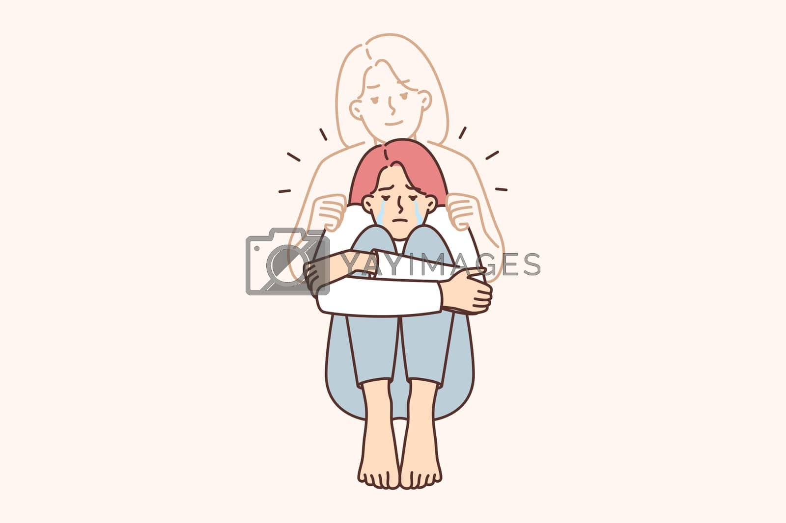 Royalty free image of Depressed woman crying over death of mother or sister grieving over loss and loss of relative by Vasilyeu