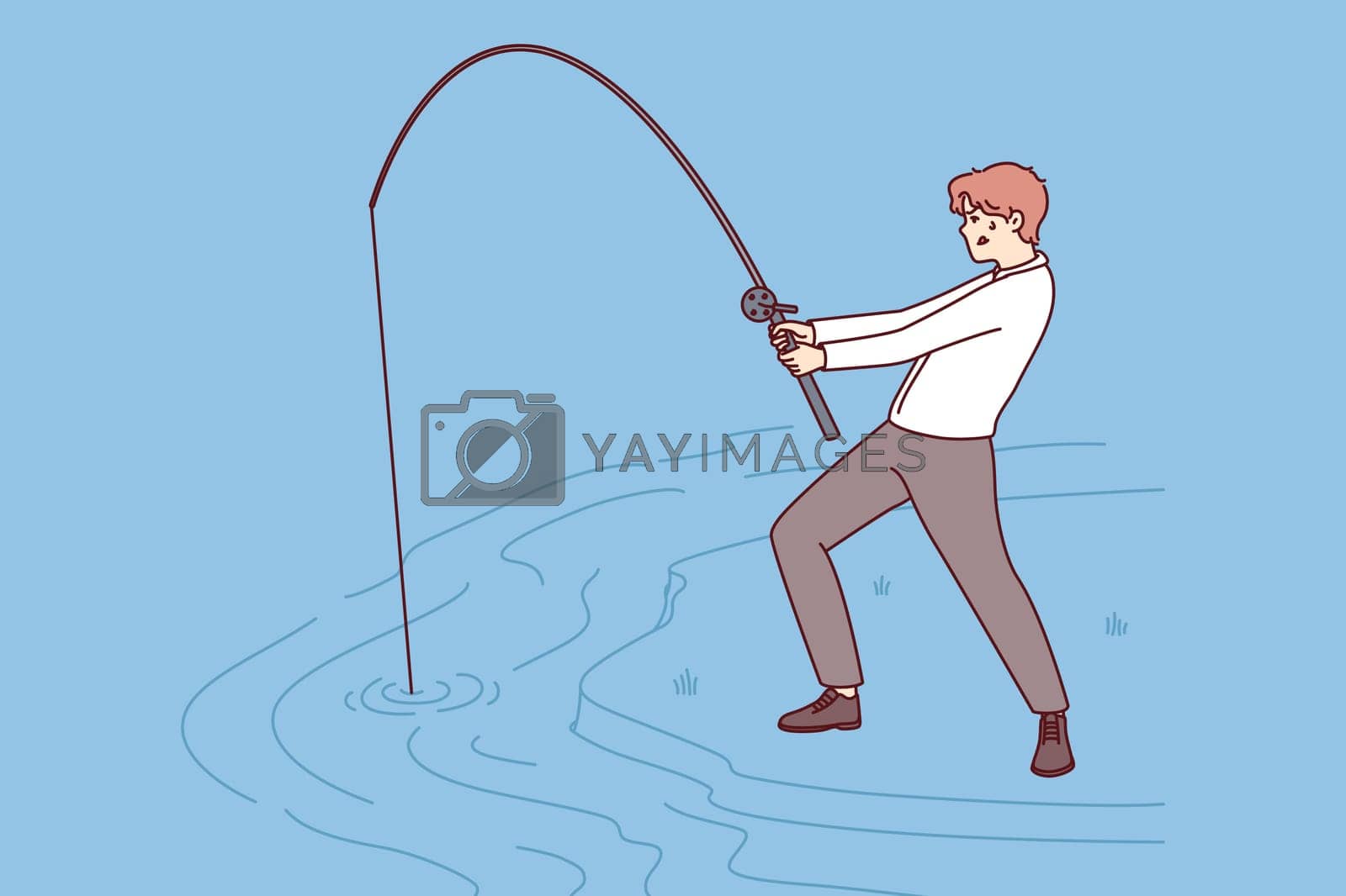 Royalty free image of Businessman with fishing rod fishing in river for concept of striving to achieve set goals by Vasilyeva