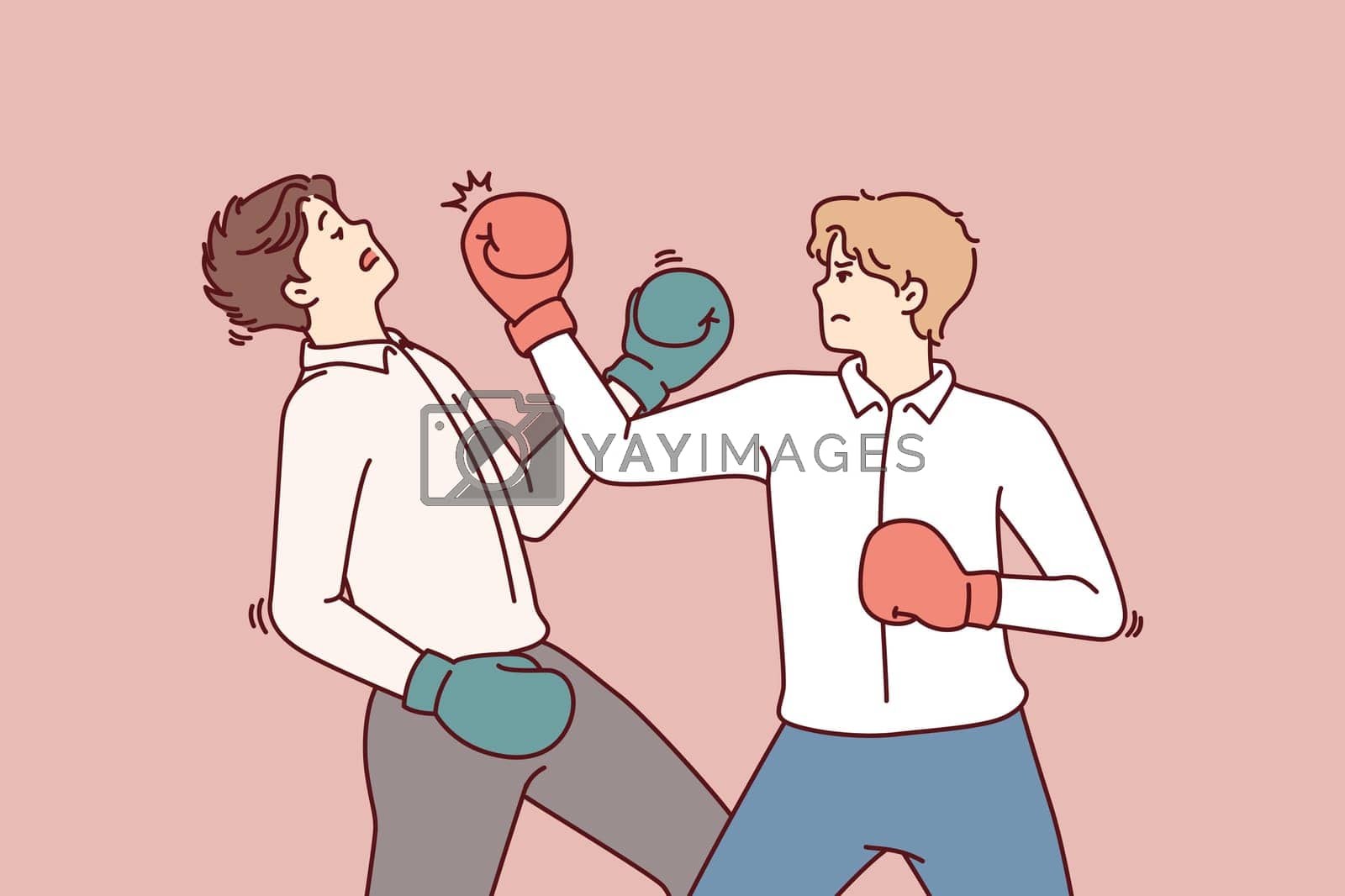 Royalty free image of Determined business man in boxing gloves strikes opponent in face, symbolizing fierce competition by Vasilyeva