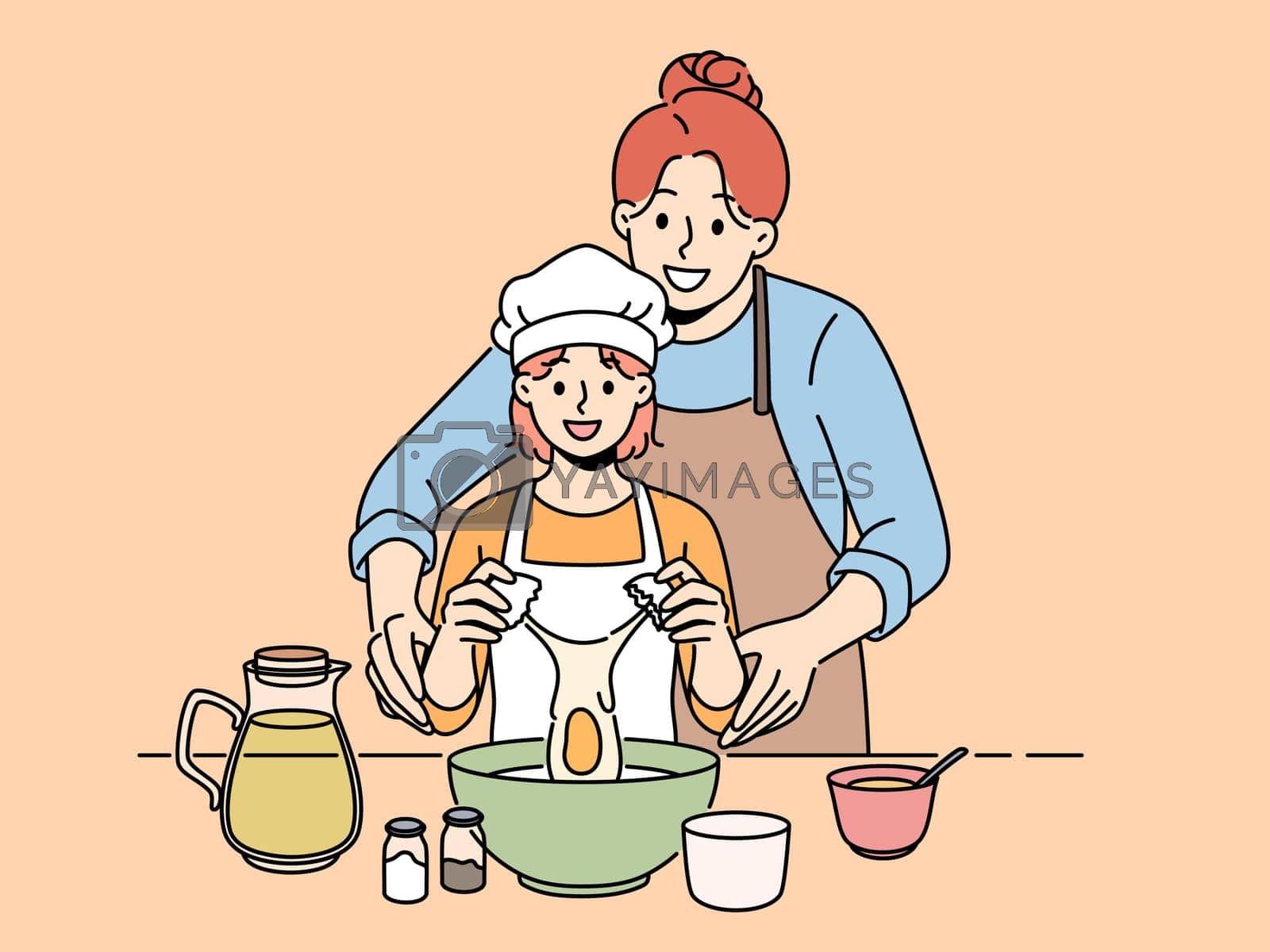 Royalty free image of Smiling mother cook together with small daughter by VECTORIUM