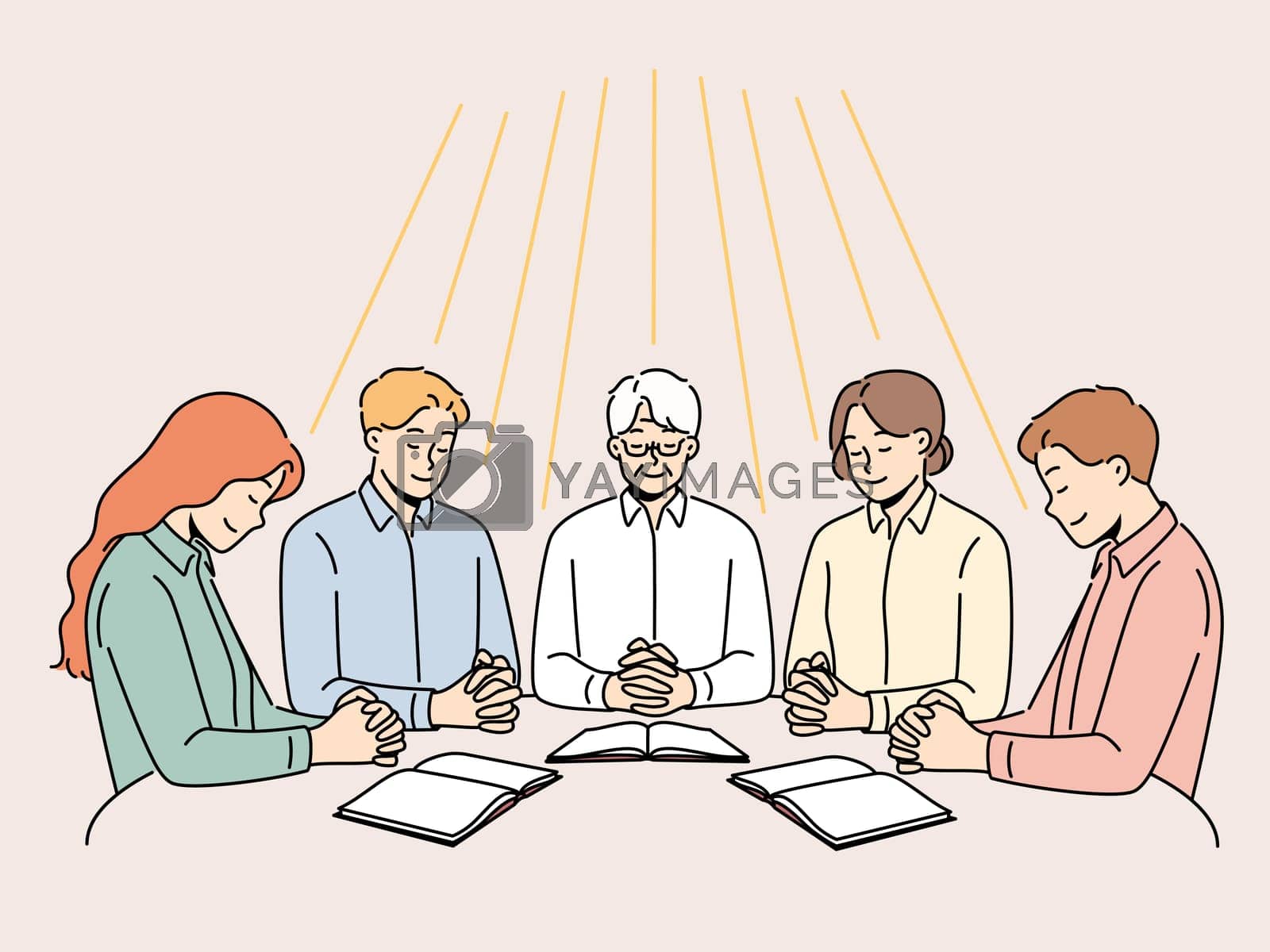 Royalty free image of Group of diverse people praying together by VECTORIUM