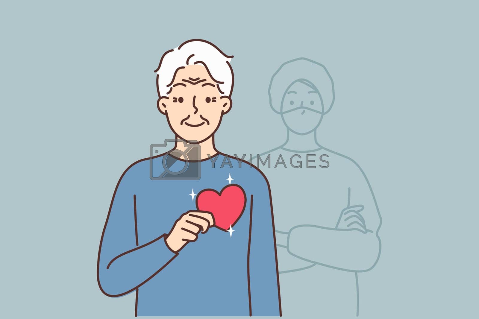 Royalty free image of Elderly grandfather with heart in hands feel grateful by Vasilyeu