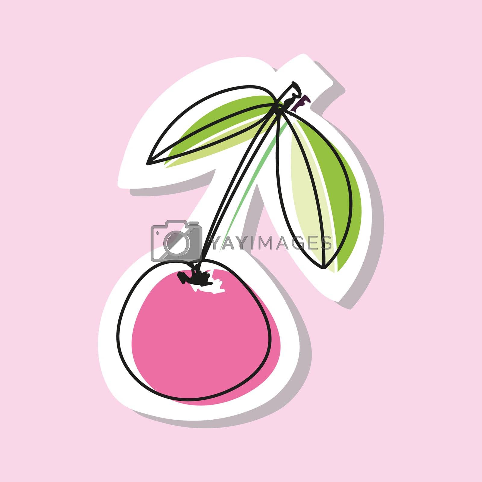 Royalty free image of Vector illustration of cherry or sweet cherry in doodle style. Drawing with an offset outline. by Libe_Sketch