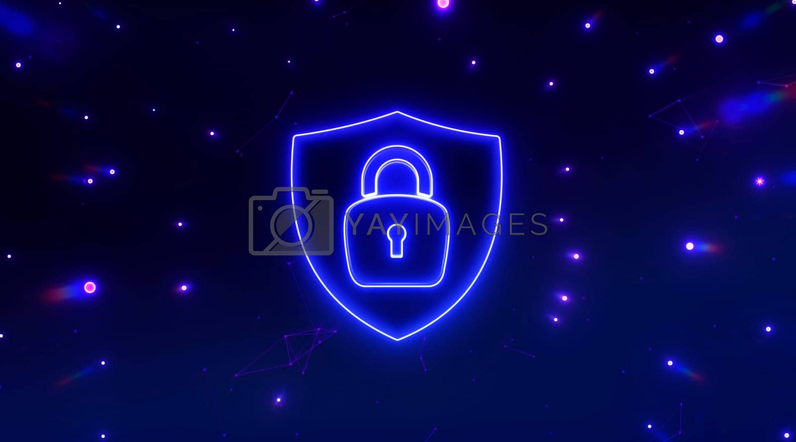 Royalty free image of Neon locked padlock. Concept of data protection, cybersecurity technology. by ImagesRouges