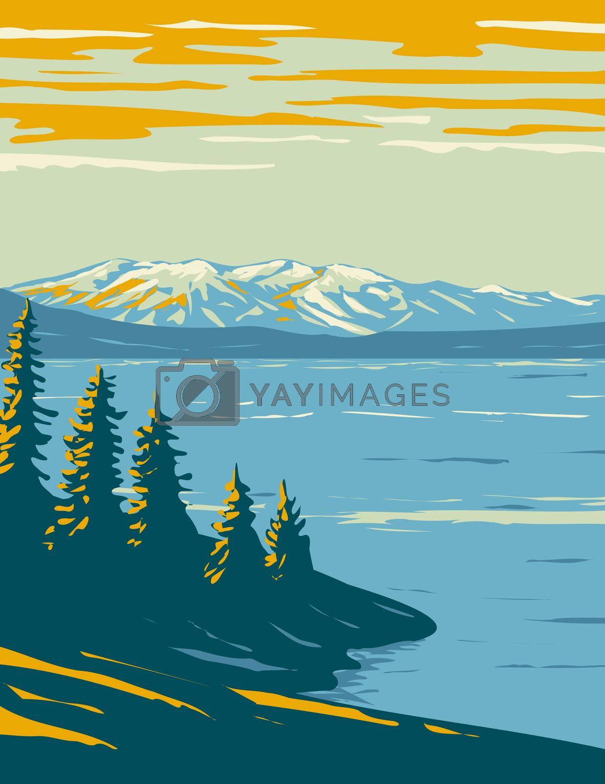 Royalty free image of Yellowstone Lake the Largest Body of Water Located Within Yellowstone National Park Teton County Wyoming USA WPA Poster Art by patrimonio