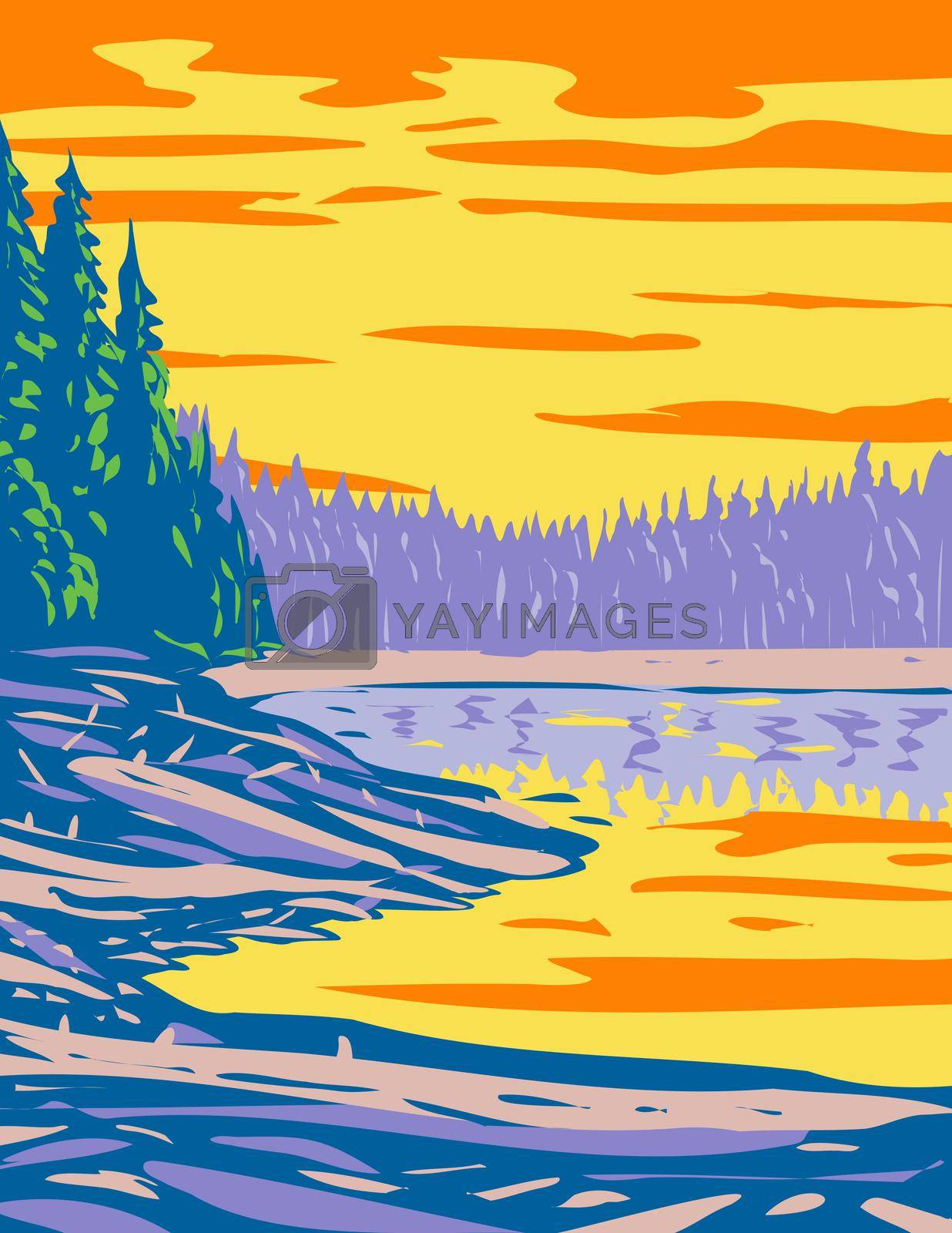 Royalty free image of Ribbon Lake in the Canyon Section of Yellowstone National Park Montana USA WPA Poster Art by patrimonio