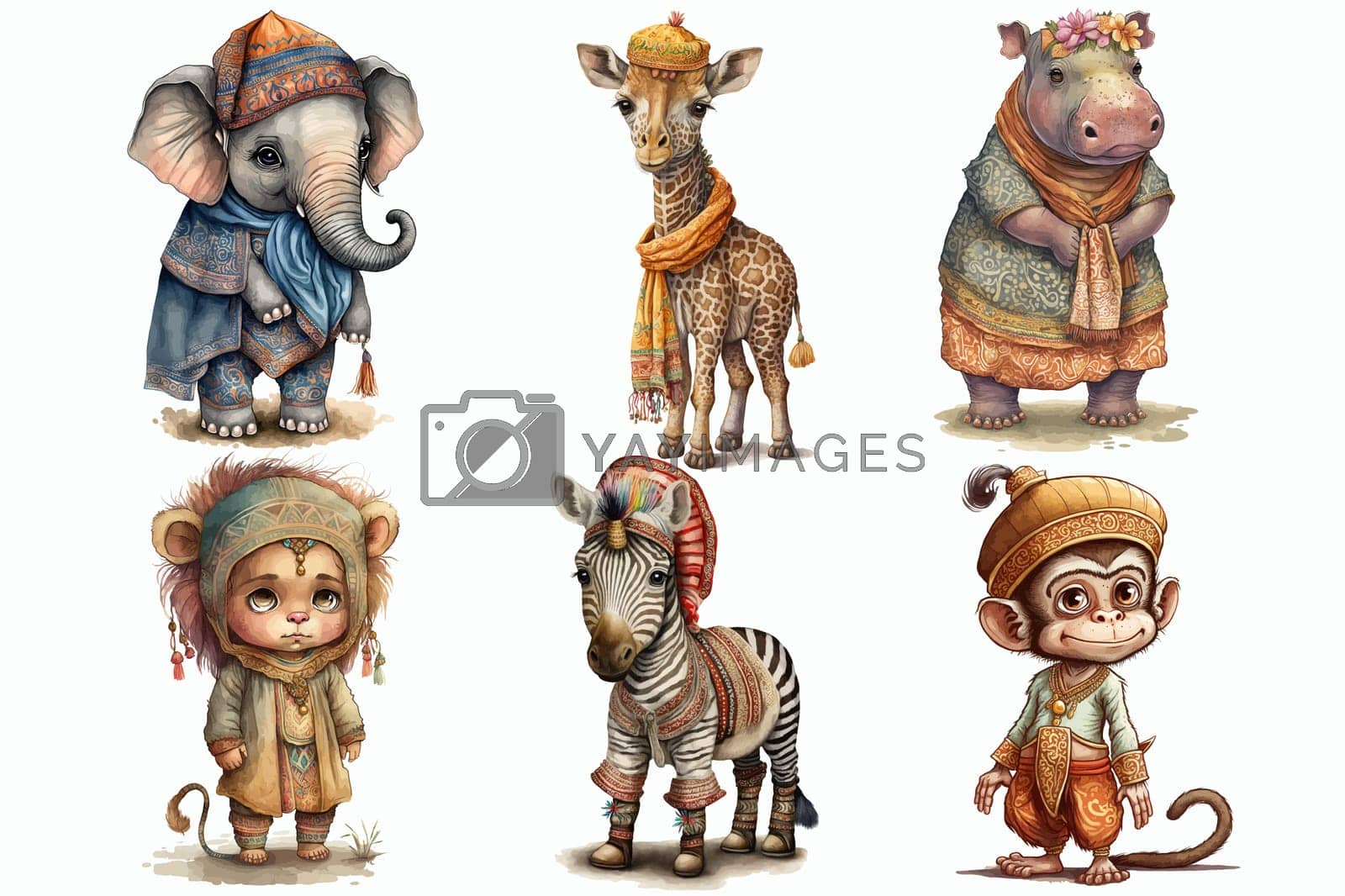 Royalty free image of Safari Animal setelephant, hippopotamus, giraffe, lion, zebra, monkey in 3d style. Isolated vector illustration by Andrei_01