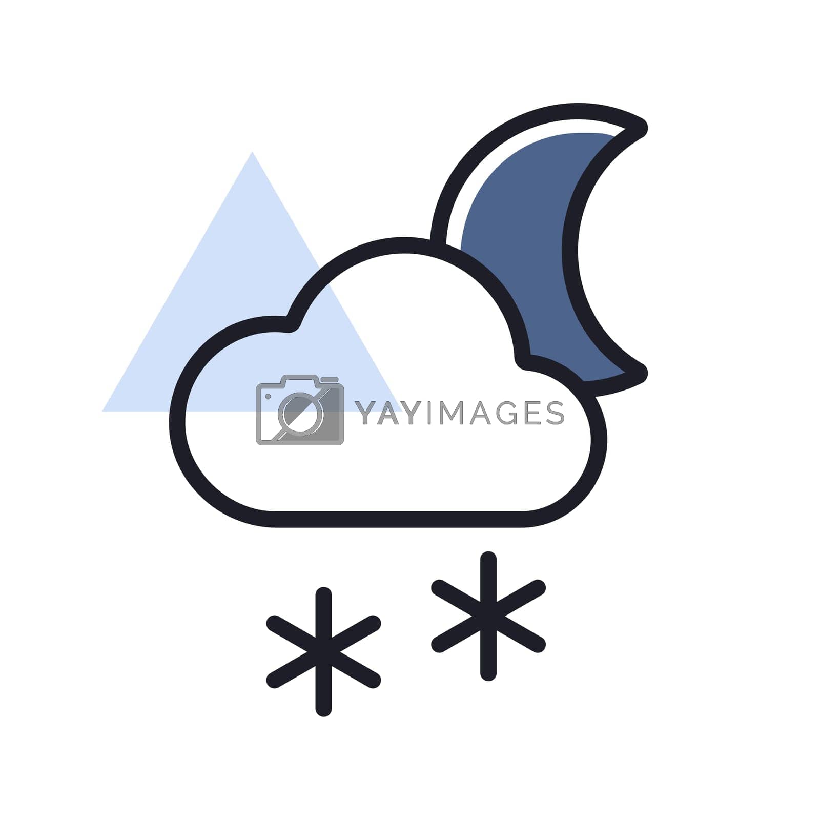 Cloud with snow moon outline icon. Meteorology sign. Graph symbol for travel, tourism and weather web site and apps design, logo, app, UI