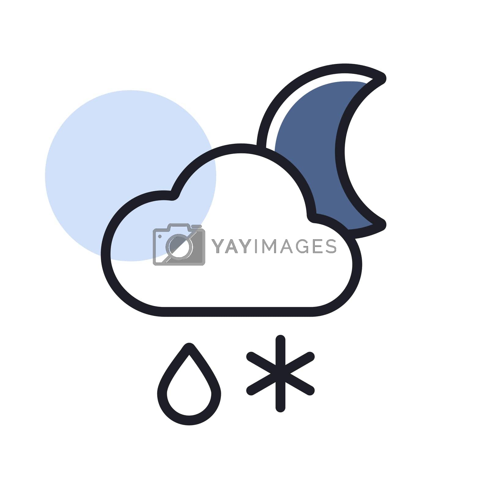 Cloud with snow and rain moon icon. Meteorology sign. Graph symbol for travel, tourism and weather web site and apps design, logo, app, UI