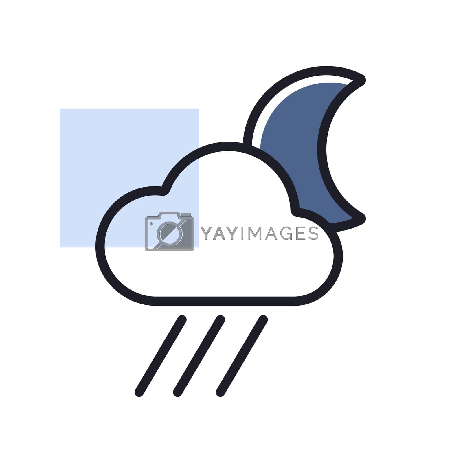 Raincloud with moon icon. Meteorology sign. Graph symbol for travel, tourism and weather web site and apps design, logo, app, UI