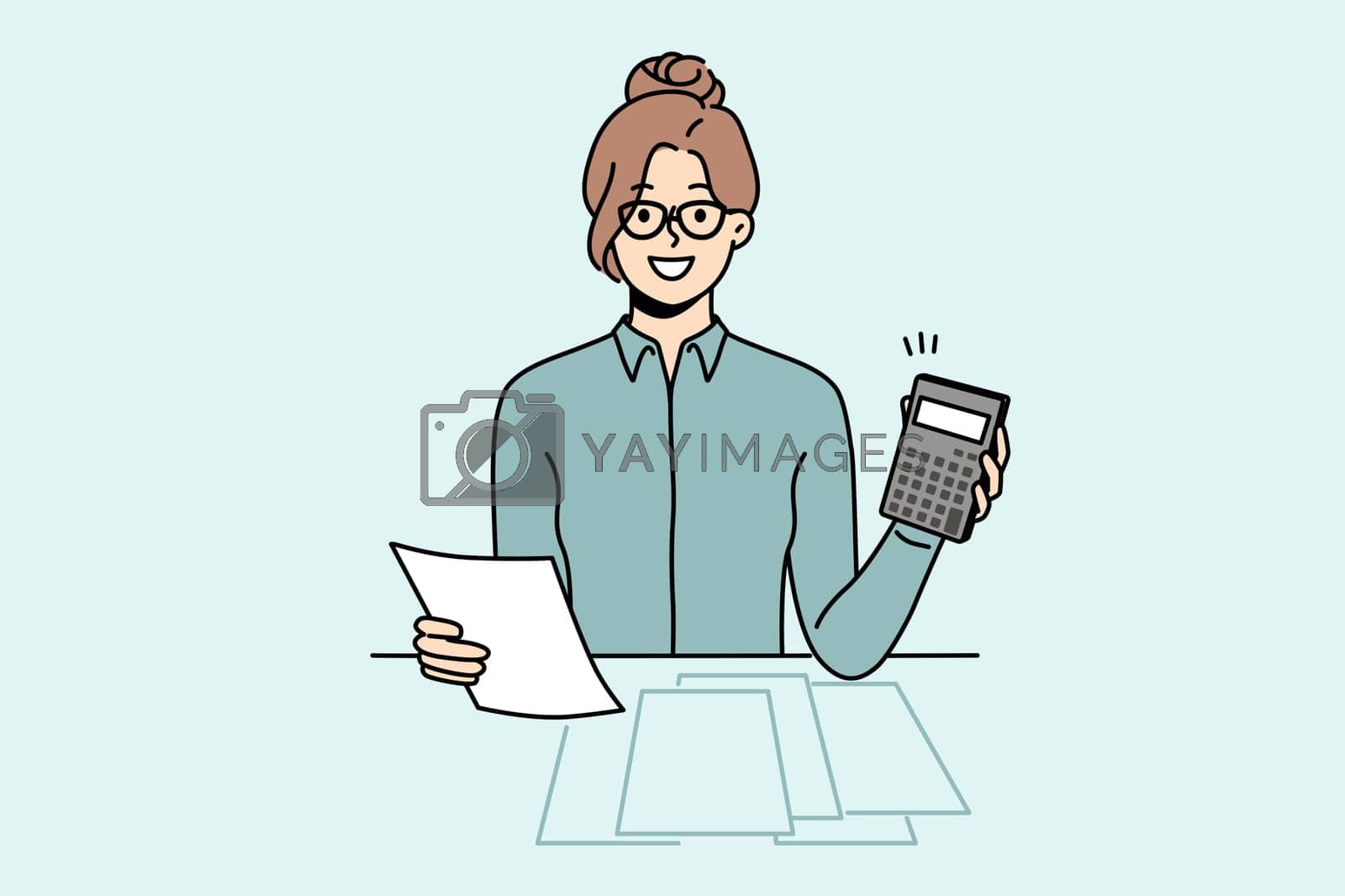 Royalty free image of Female accountant calculate taxes on machine by VECTORIUM