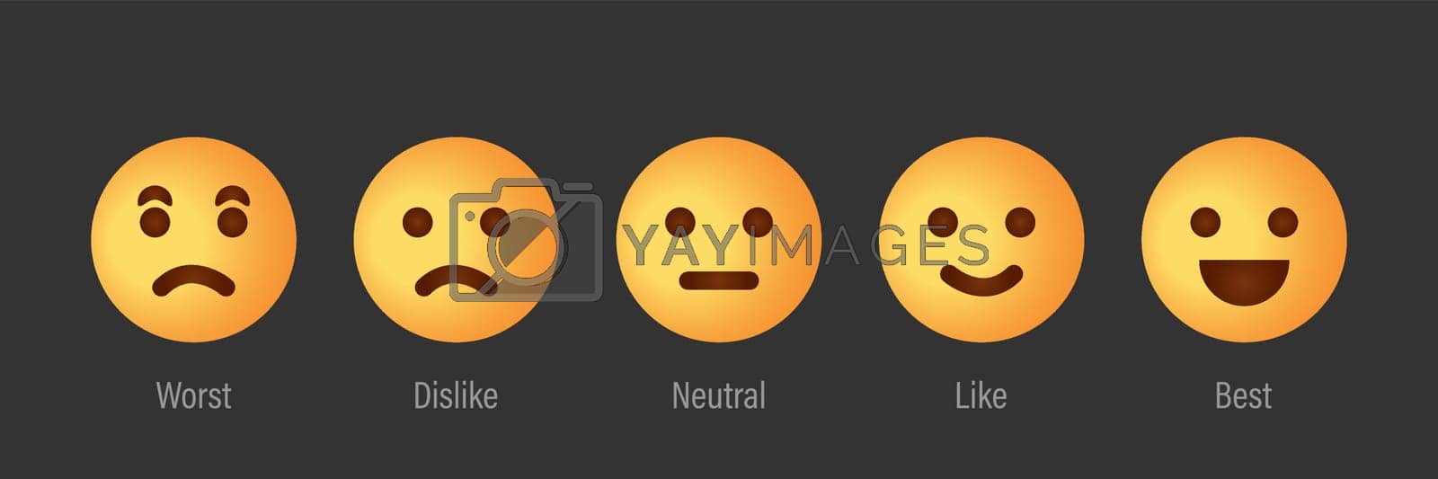 Royalty free image of Feedback Scale Service with Emotion Icons. User Experience Rate with Feedback Scale. Yellow Emoji for Customer Feedback. Worst, Dislike, Neutral, Like, Best Emotion Icons. Vector illustration by Toxa2x2