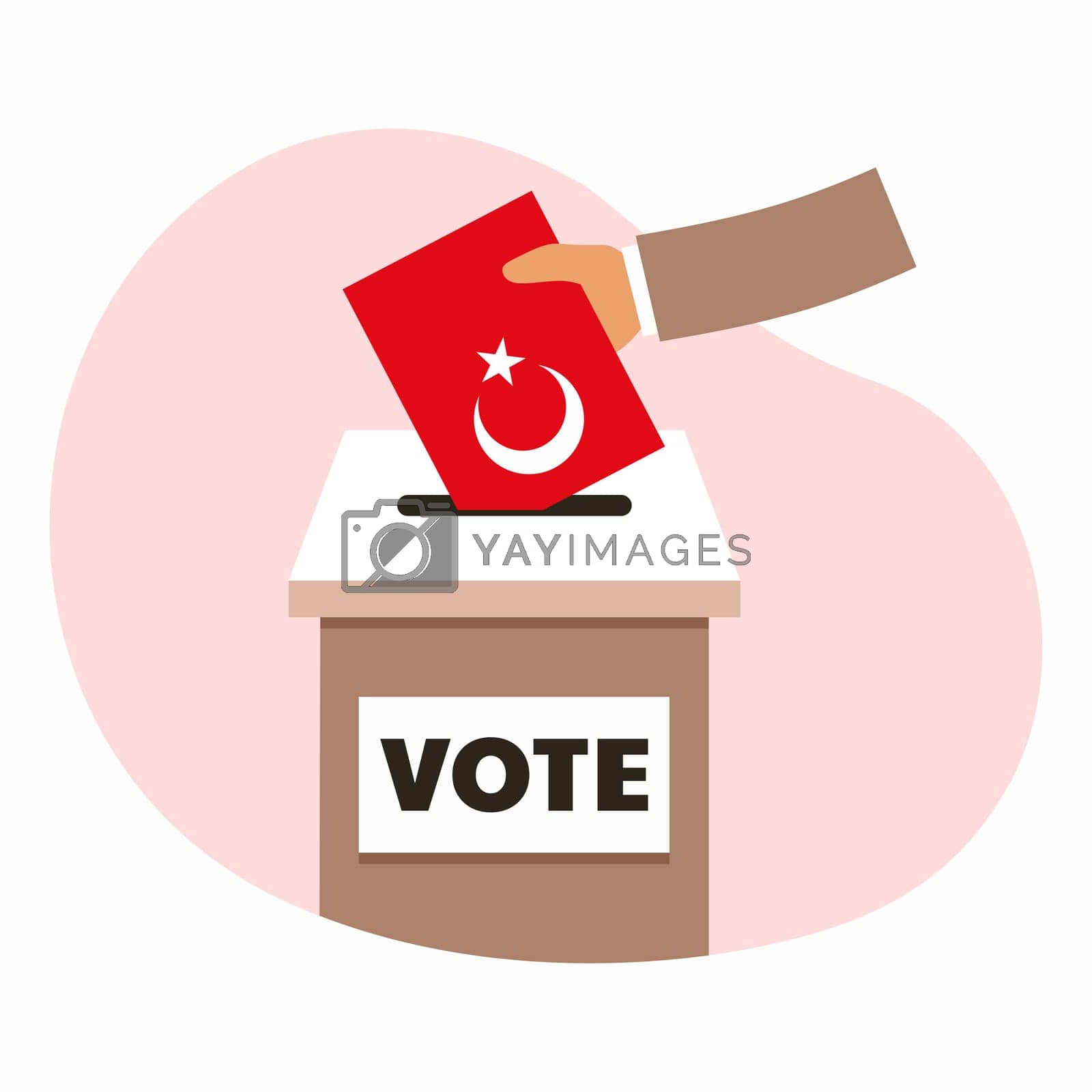 Royalty free image of Turkish presidential elections in 2023. Voting. Turkey flag. Hand drops ballot into box. by polinka_art