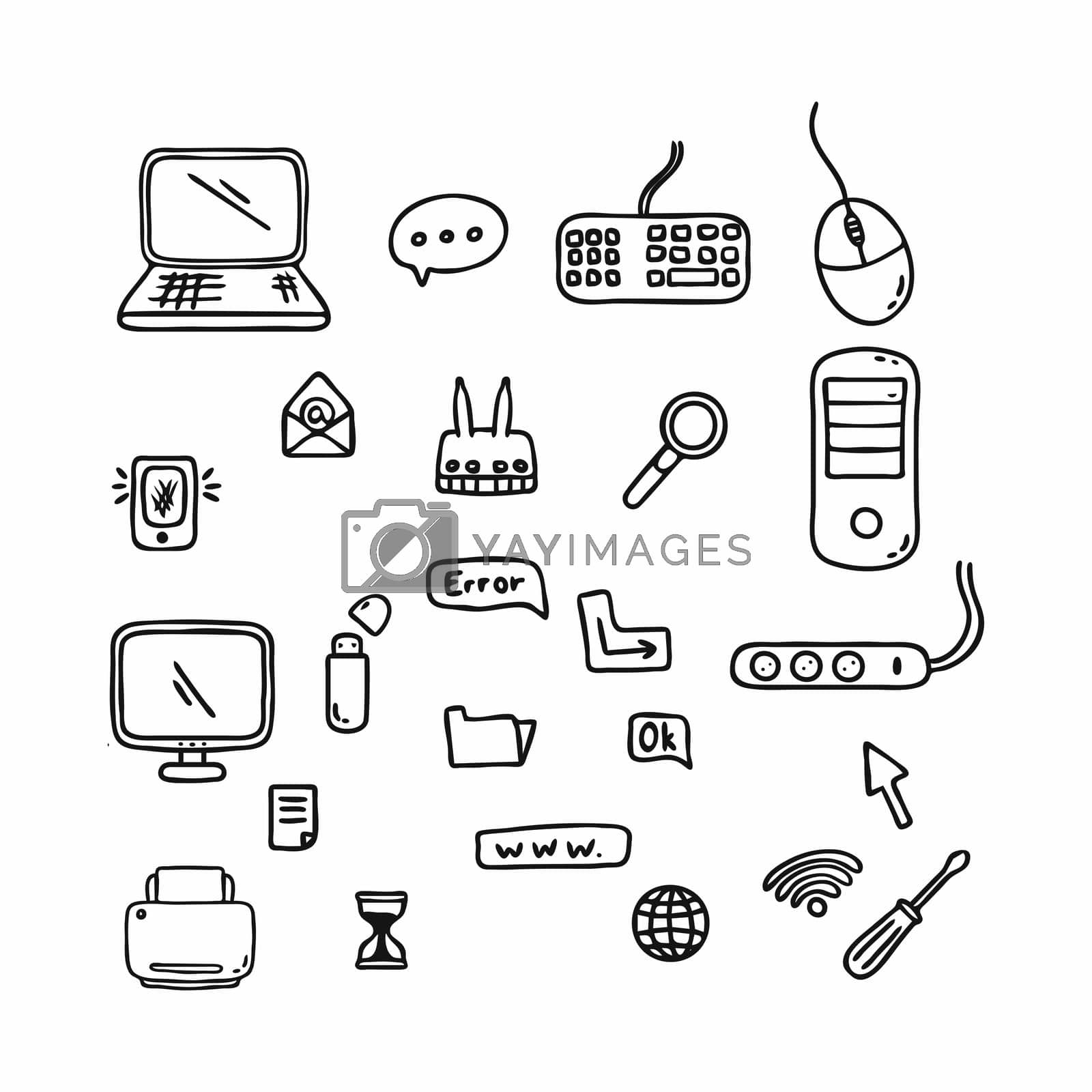 Royalty free image of Personal computer, laptops and digital equipment. Doodle set. Electronic elements for banner design. by polinka_art