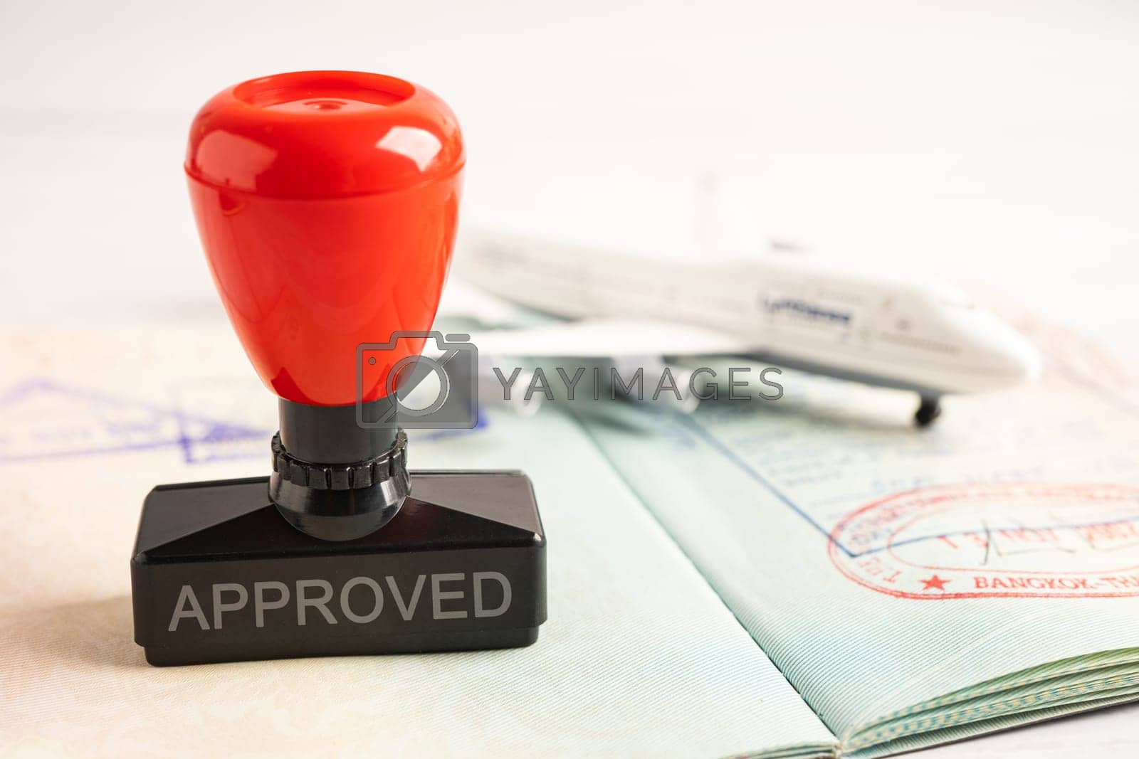 Royalty free image of Approved Stamp visa and passport document to immigration at airport in country. by pamai