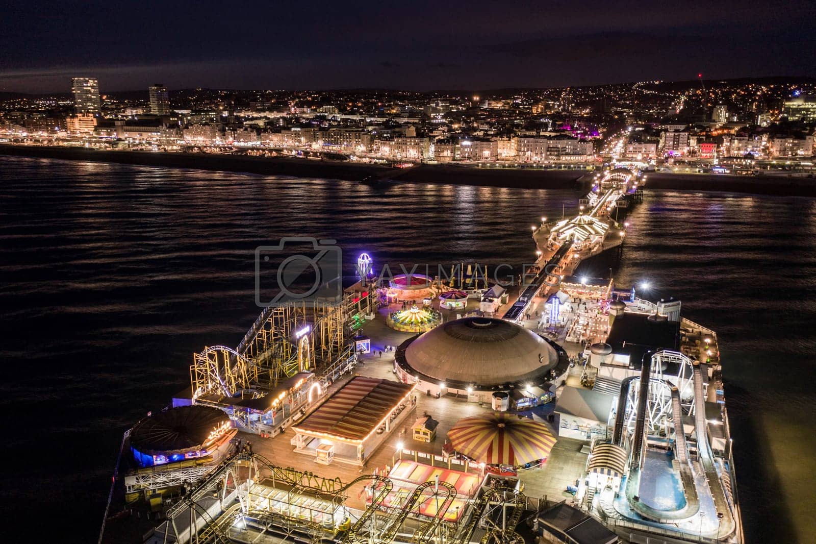 Royalty free image of The Theme Park at the End of Brighton Palace Pier Illuminated at Night by cloudvisual