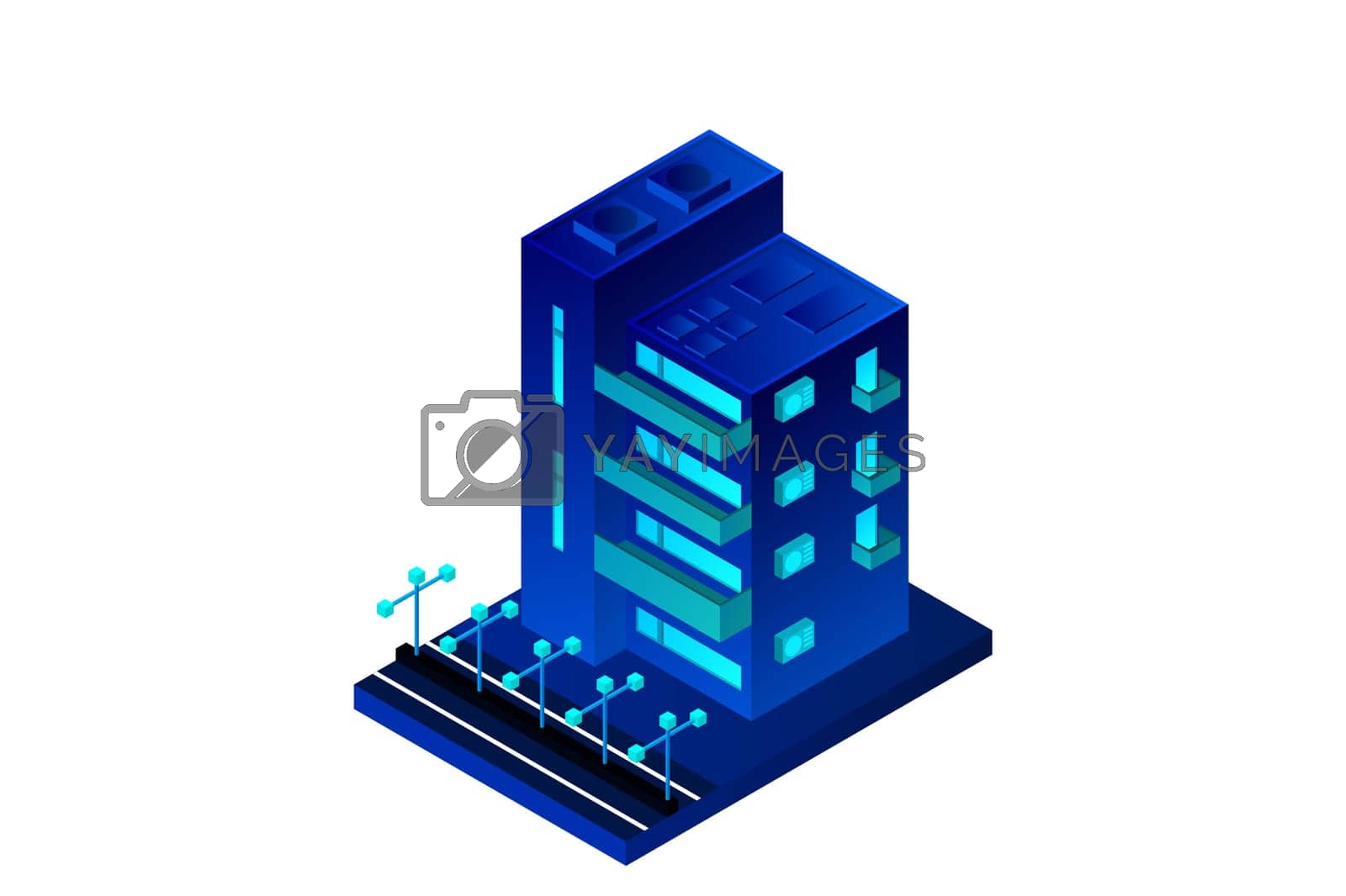 Royalty free image of Smart city or intelligent building isometric vector concept. Modern smart city urban planning and development infrastructure buildings by Aozora