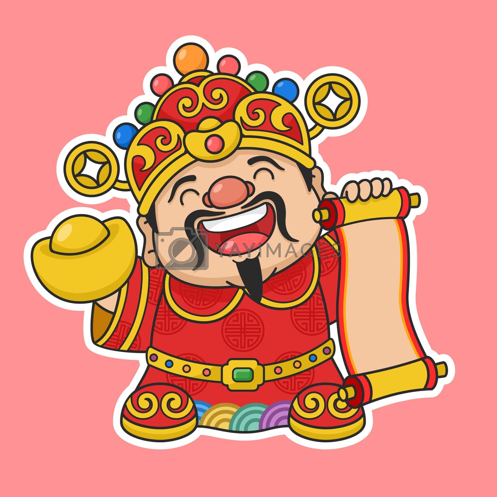 Royalty free image of Adorable Chinese New Year Fortune God Holding Gold Money And Scroll by JuneYap