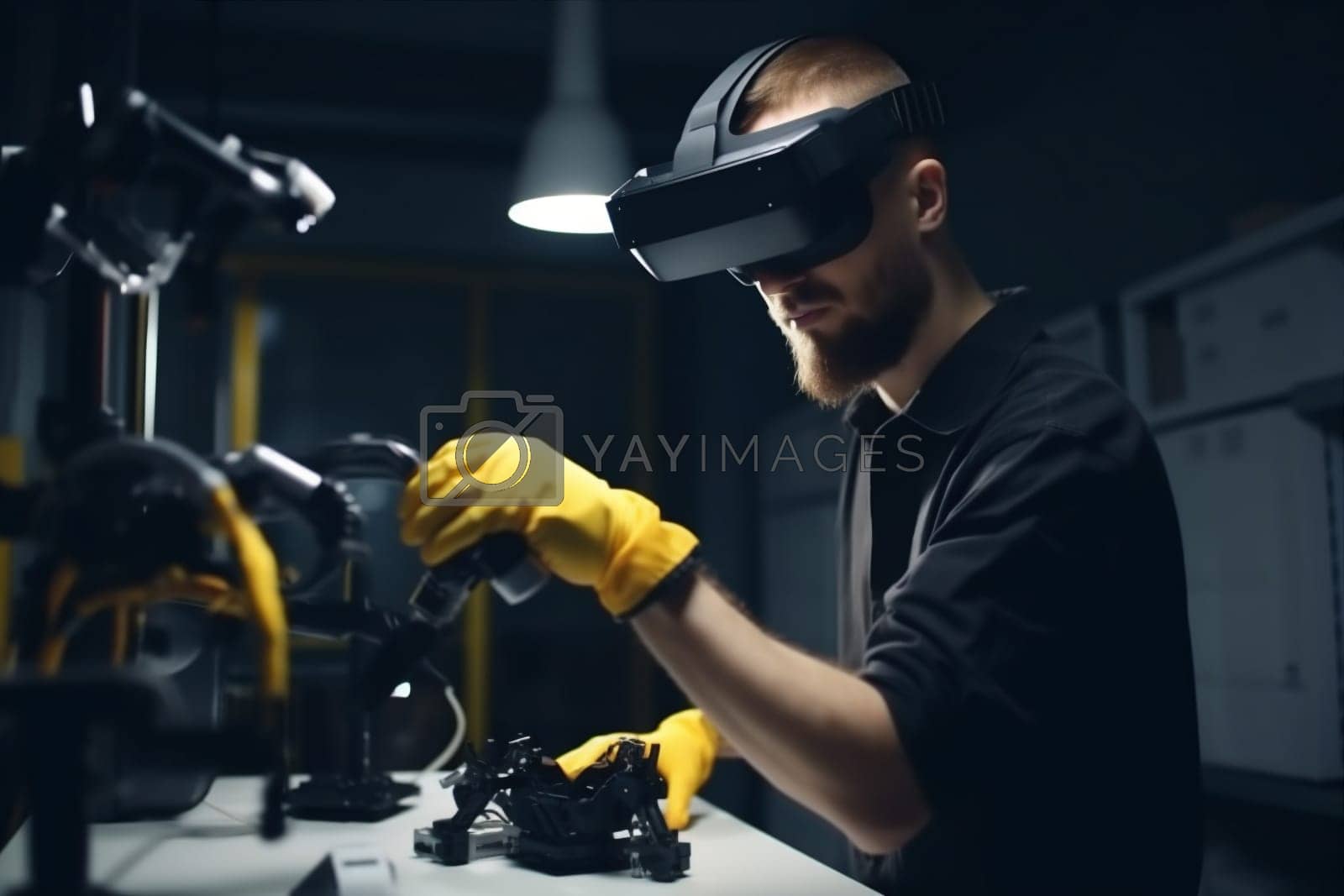 Royalty free image of man innovation 3d robotic technology three-dimensional future glasses programming robot engineer virtual. Generative AI. by SHOTPRIME
