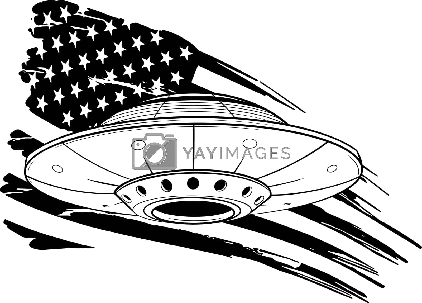 Royalty free image of vector illustration of monochrome ufo with american flag by dean