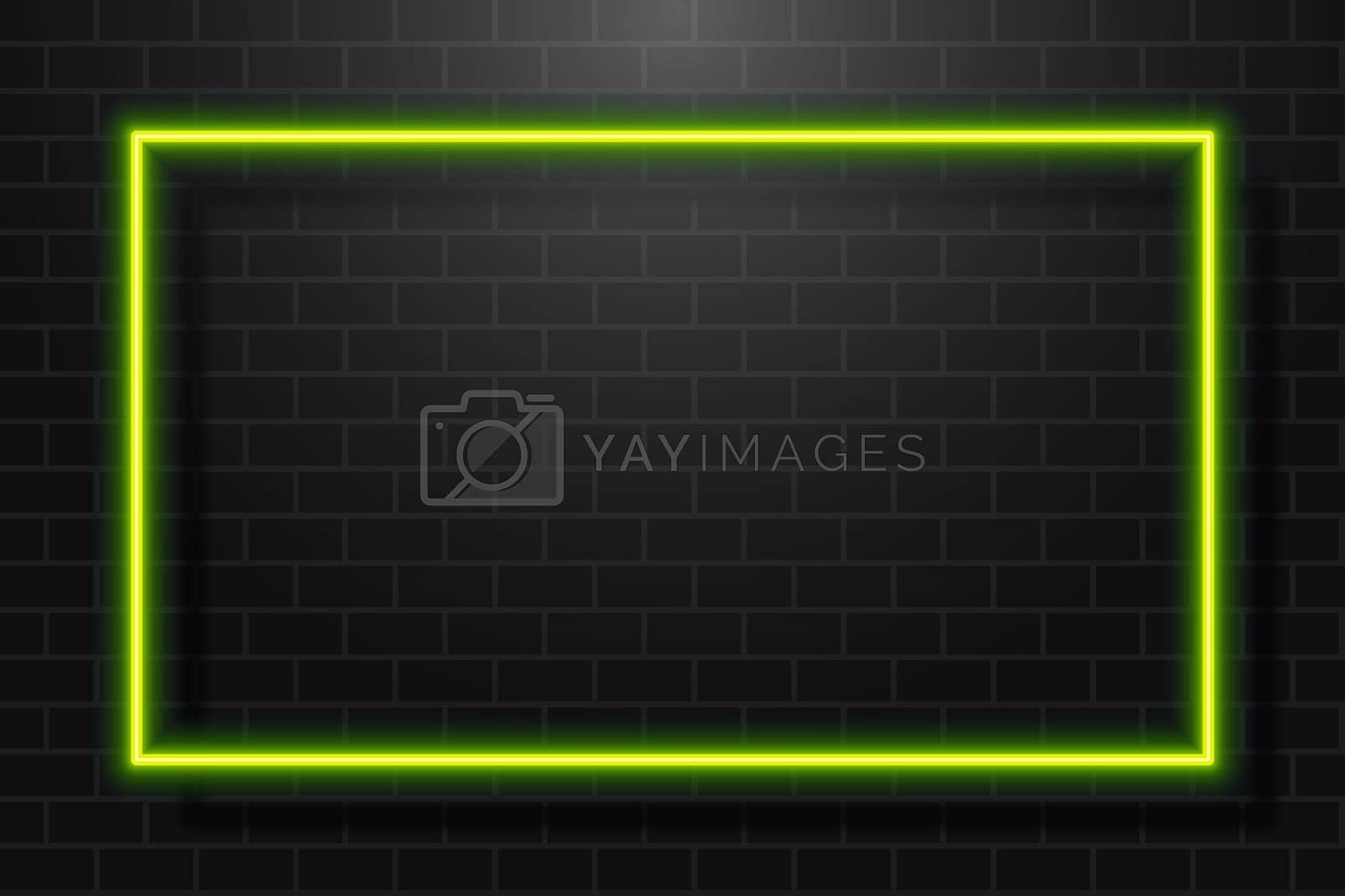 Royalty free image of Neon Glowing Rectangle Frame for Banner on Dark Empty Grunge Brick Background by Aozora