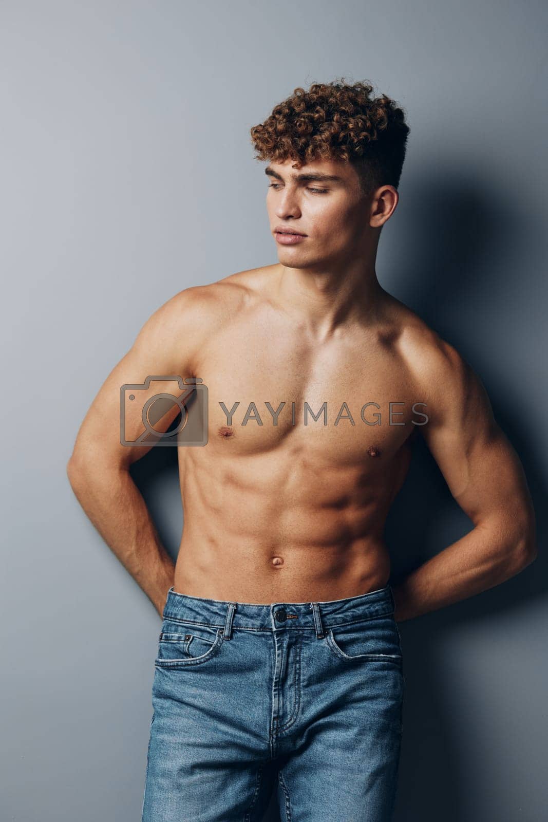 Royalty free image of man beauty fashion care studio strong fit sport sexy model chest by SHOTPRIME