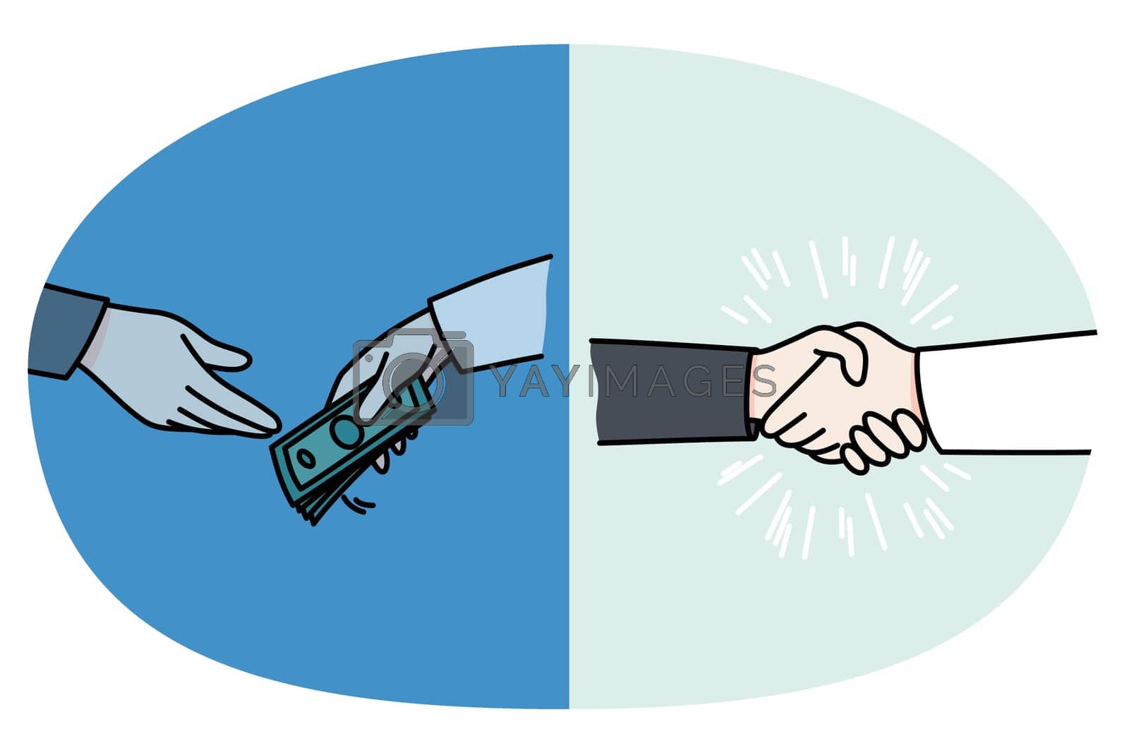 Royalty free image of Businesspeople shake hands exchange money by Vasilyeva