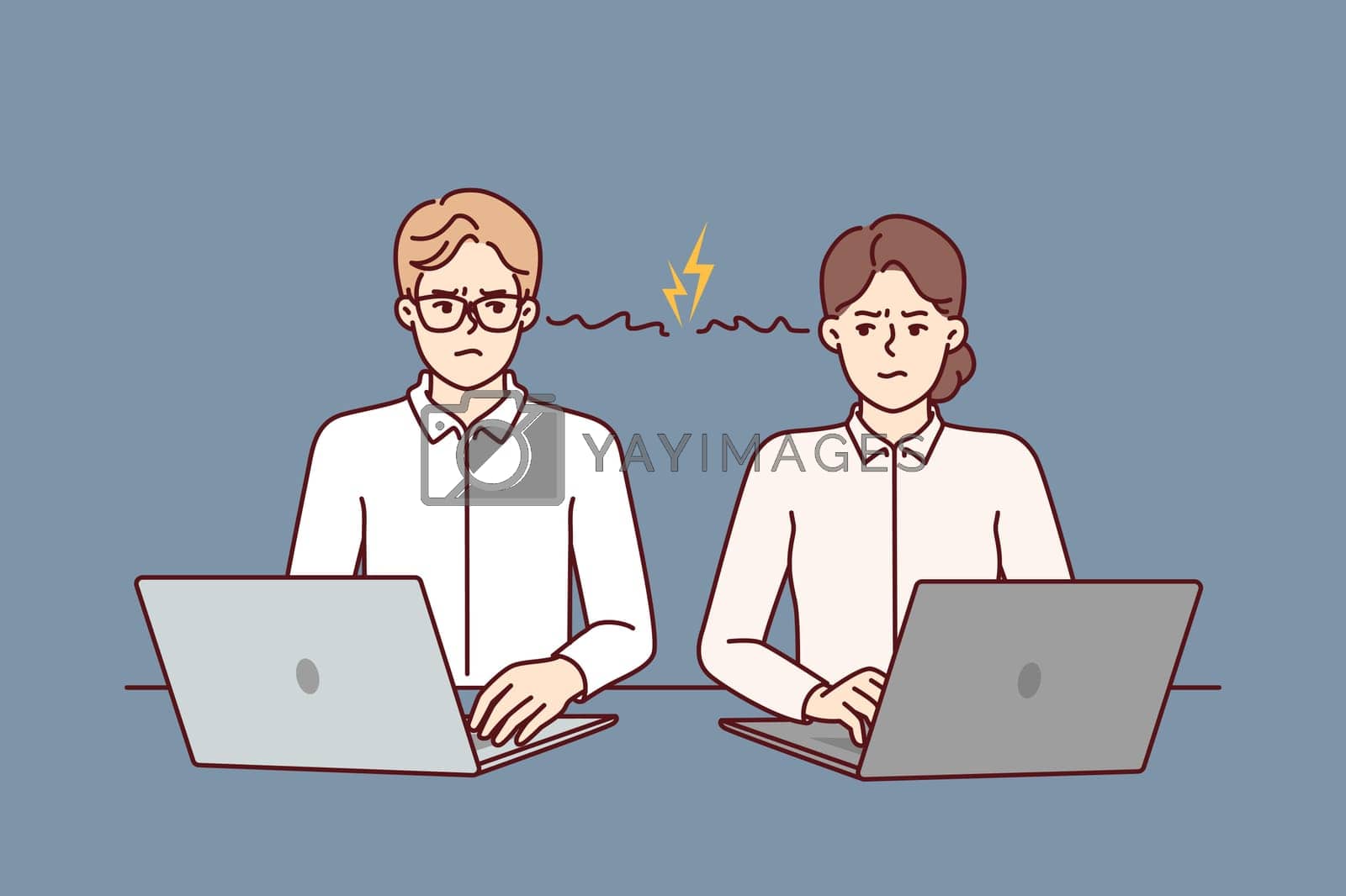 Royalty free image of Colleagues with laptops angry at partner after problems or quarrel related to choice leader by Vasilyeva