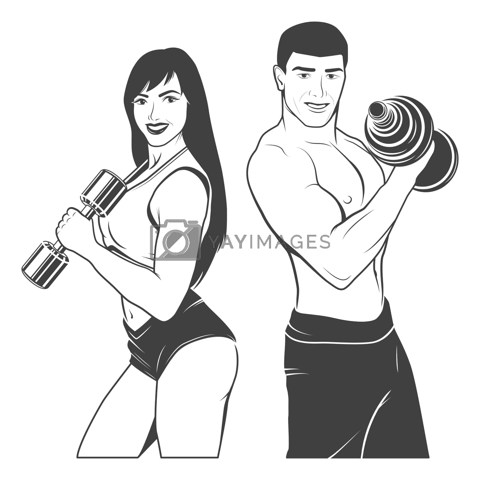 Royalty free image of Beautiful fitness young sporty couple with dumbbells. by Gomolach