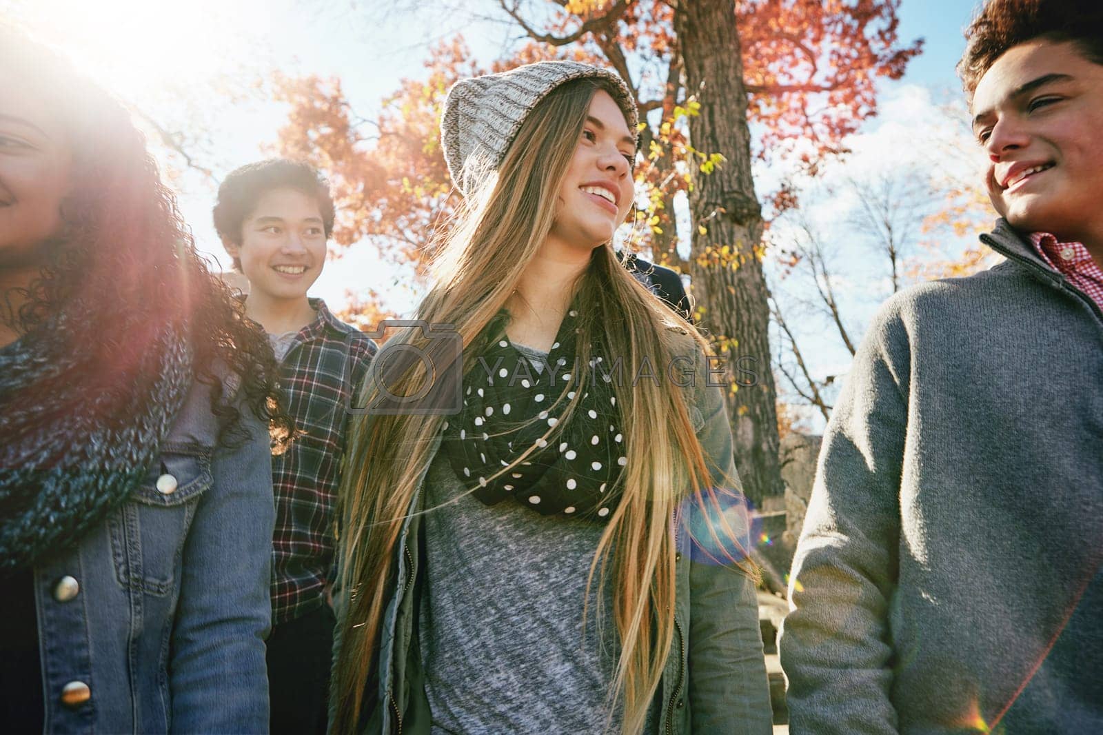 Royalty free image of Lets stay friends forever. a group of teenage friends enjoying an autumn day outside together. by YuriArcurs