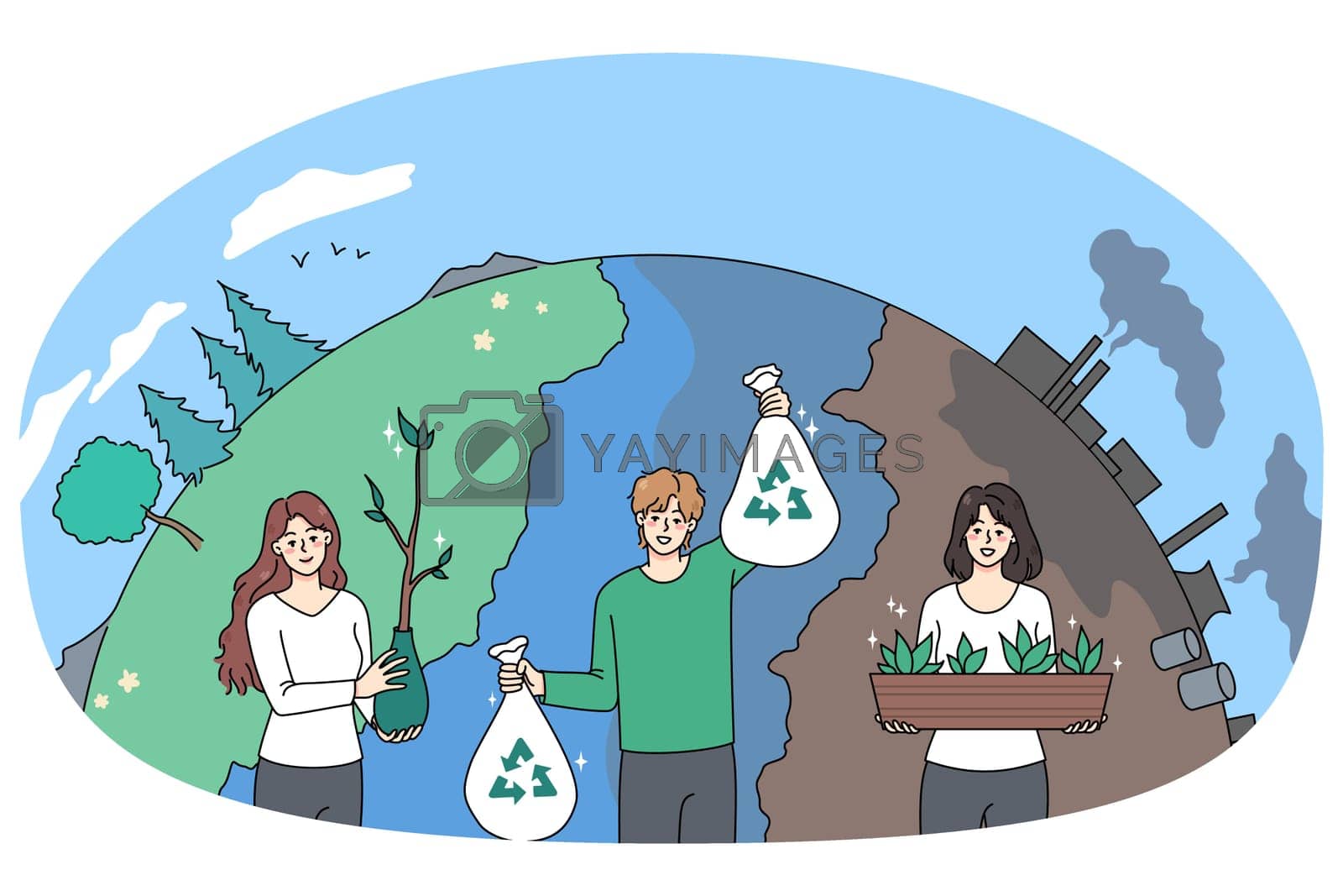 Royalty free image of Diverse volunteers clean planet from pollution by Vasilyeva