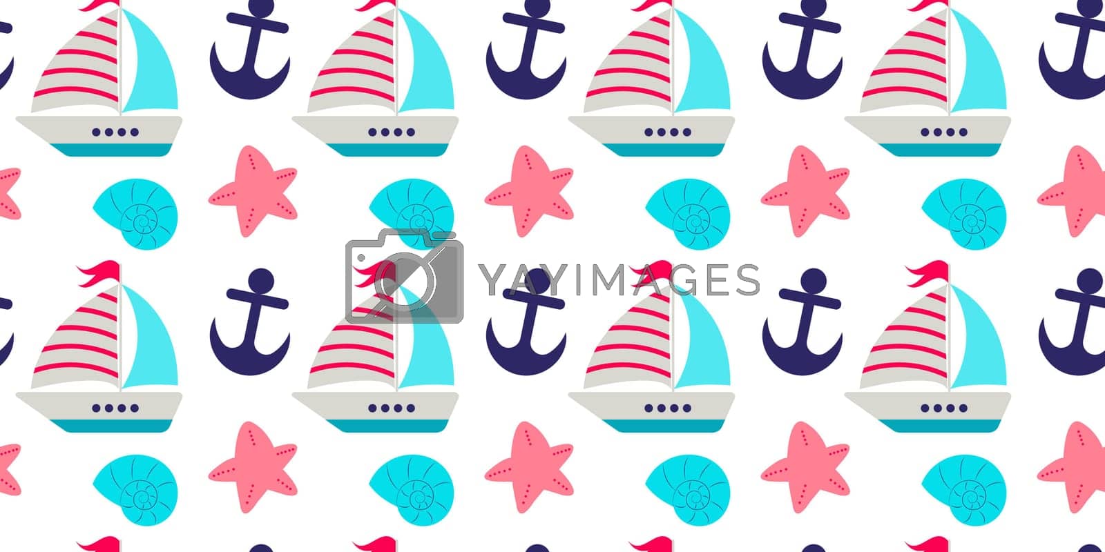 Royalty free image of Nautical elements seamless pattern. Boat. shells, starfish and anchor by idressart