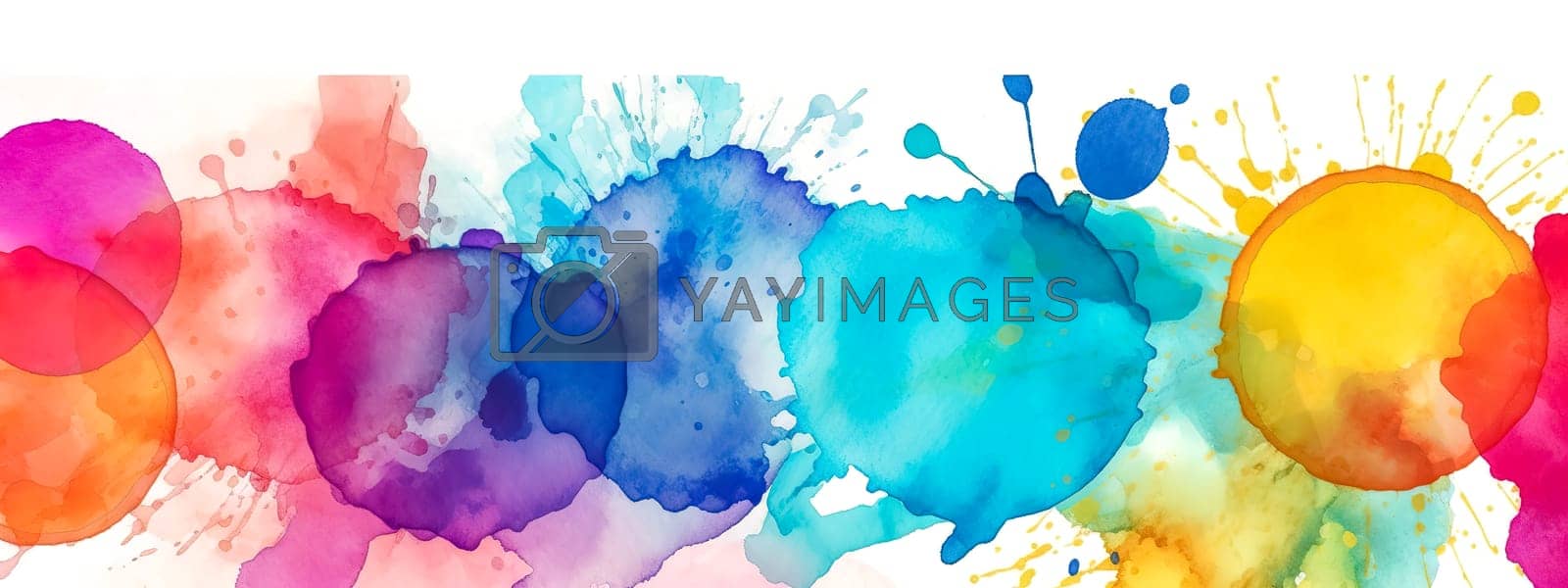 Royalty free image of color spots watercolors banner, white paper background, made with Generative AI by Edophoto