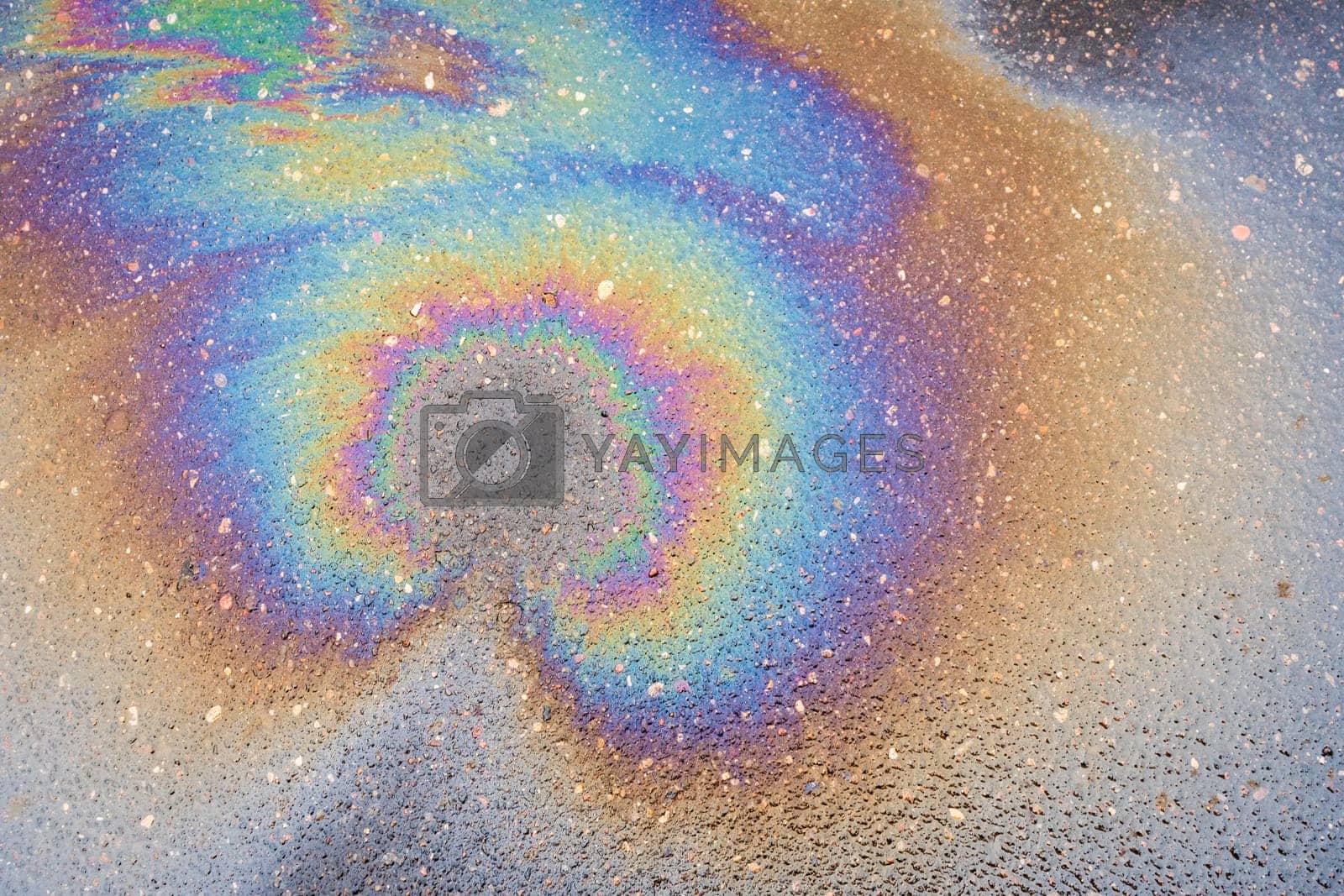 Royalty free image of Texture plan of an iridescent oil or gasoline spill on wet pavement, top view. by AliaksandrFilimonau