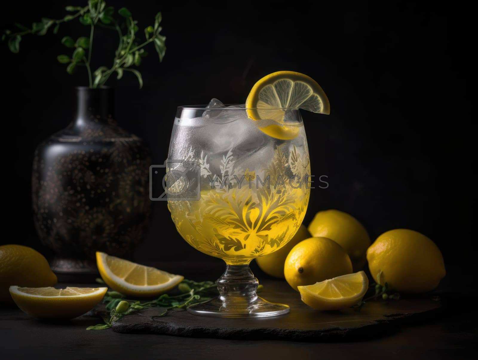 Royalty free image of Citrus lemonade water with lemon sliced on the table. Generative AI by nateemee