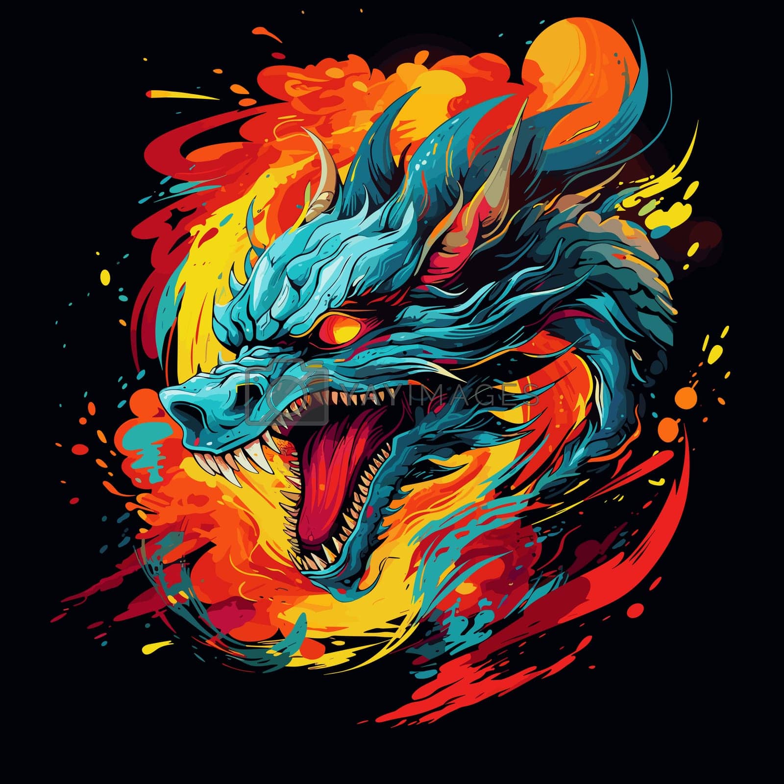 Royalty free image of A scary and terrible dragon in pop art style. AI generated by palinchak